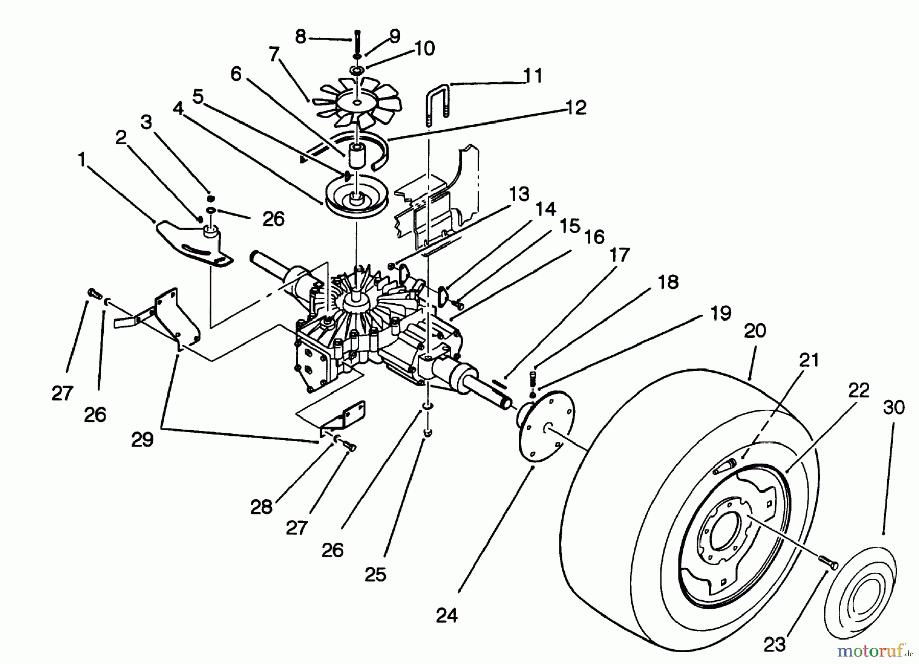 Toro Neu Mowers, Lawn & Garden Tractor Seite 2 R2-16BE01 (246-H) - Toro 246-H Yard Tractor, 1992 (2000001-2999999) REAR WHEEL AND TRANSMISSION ASSEMBLY