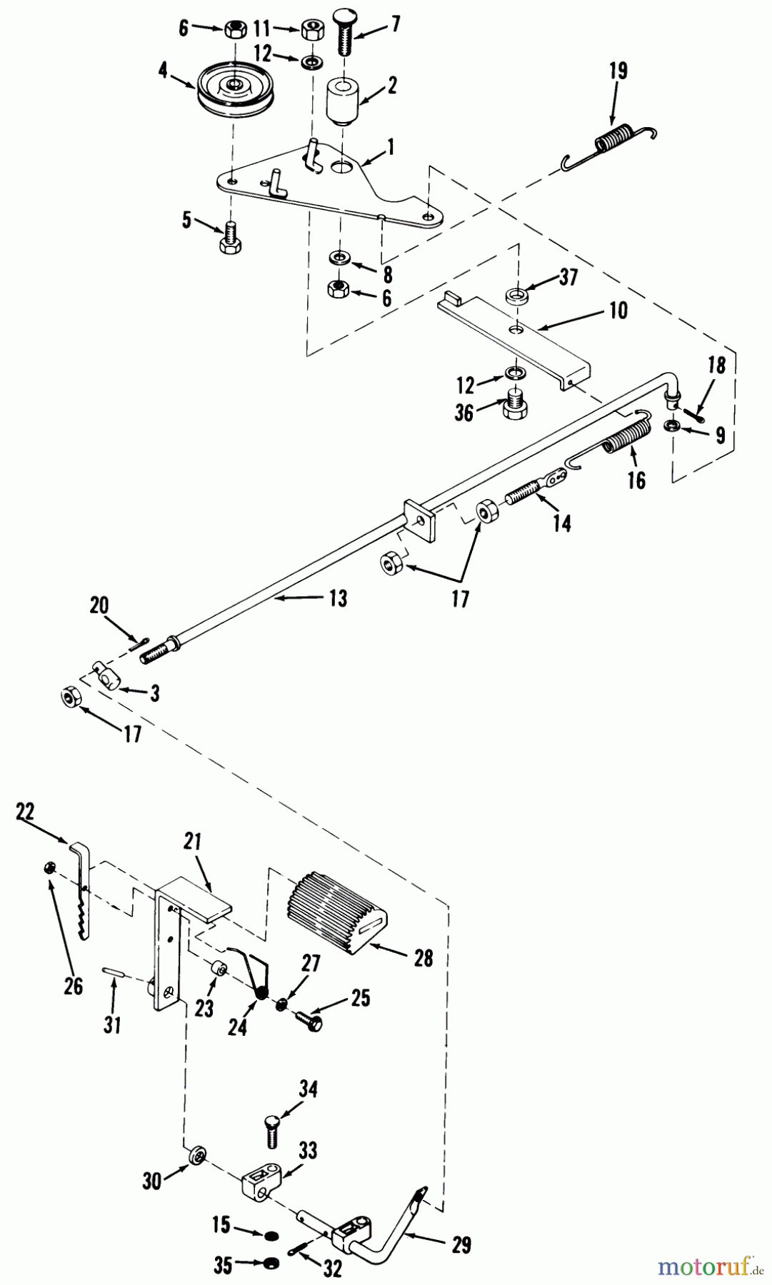 Toro Neu Mowers, Rear-Engine Rider 03-08BP01 (A-81E) - Toro A-81(E) 5-Speed Rear Engine Rider, 1980 BRAKE AND CLUTCH LINKAGE
