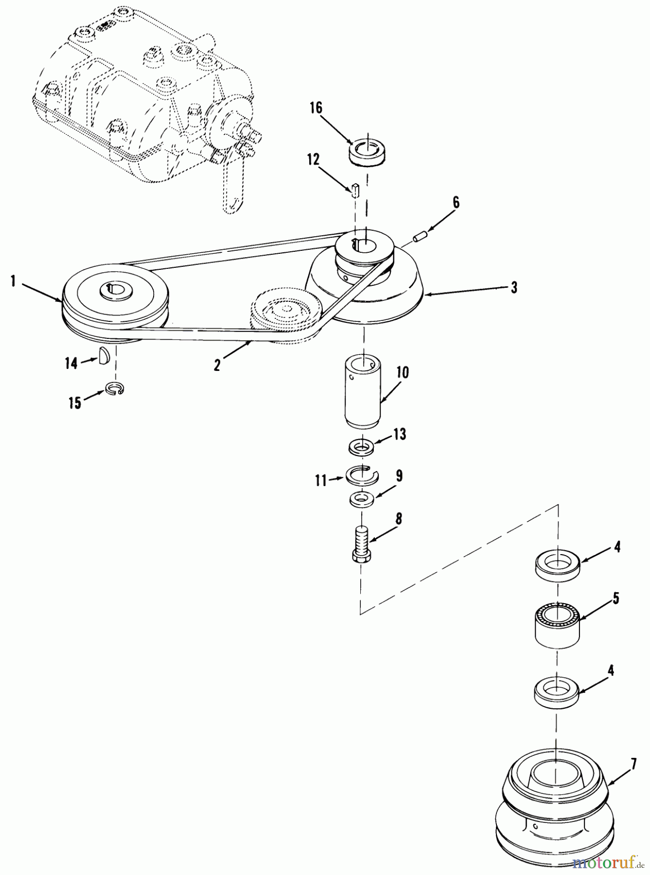Toro Neu Mowers, Rear-Engine Rider 03-05BP02 (A-51) - Toro A-51 5-Speed Rear Engine Rider, 1981 DRIVE BELT AND PULLEYS