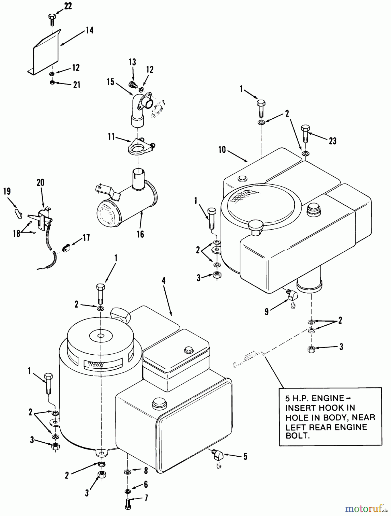 Toro Neu Mowers, Rear-Engine Rider 03-05BP02 (A-51) - Toro A-51 5-Speed Rear Engine Rider, 1981 ENGINE, THROTTLE CONTROL AND EXHAUST SYSTEM