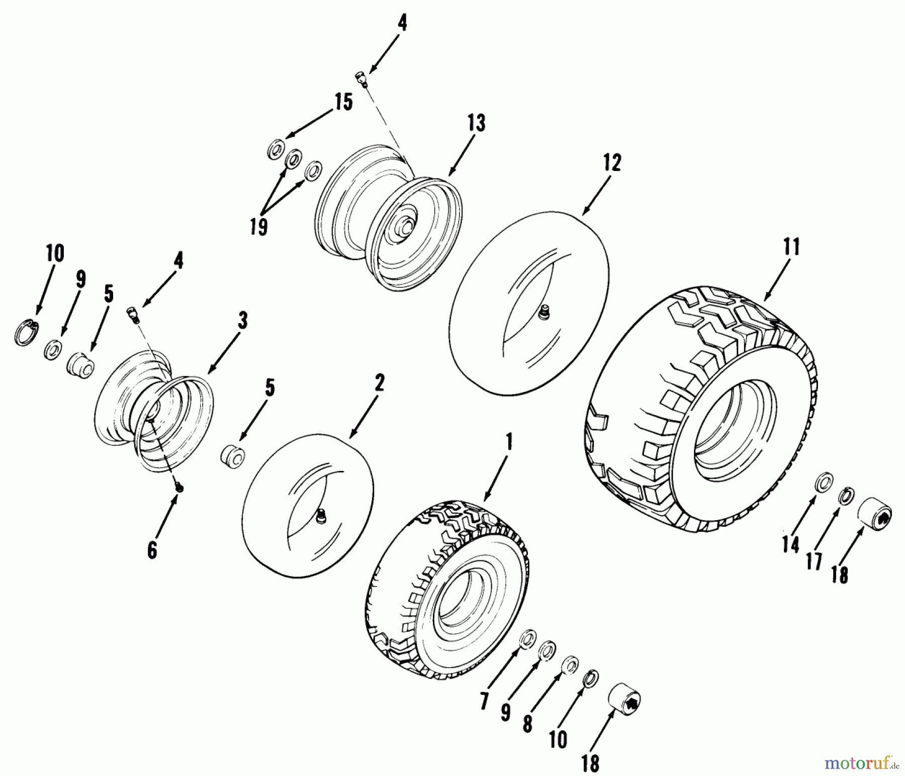 Toro Neu Mowers, Rear-Engine Rider 03-08BP02 (A-81E) - Toro A-81(E) 5-Speed Rear Engine Rider, 1981 WHEELS AND TIRES