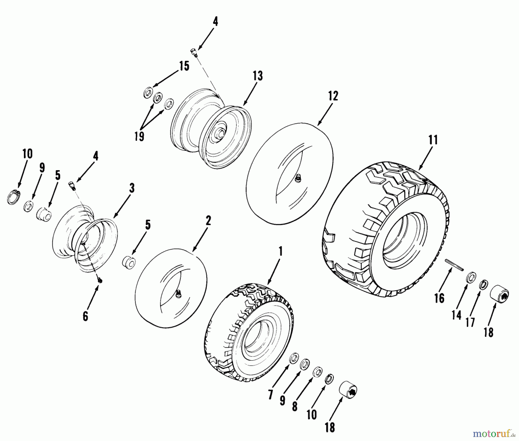 Toro Neu Mowers, Rear-Engine Rider 93-08BP01 (A-81E) - Toro A-81(E) 5-Speed Rear Engine Rider, 1979 WHEELS AND TIRES