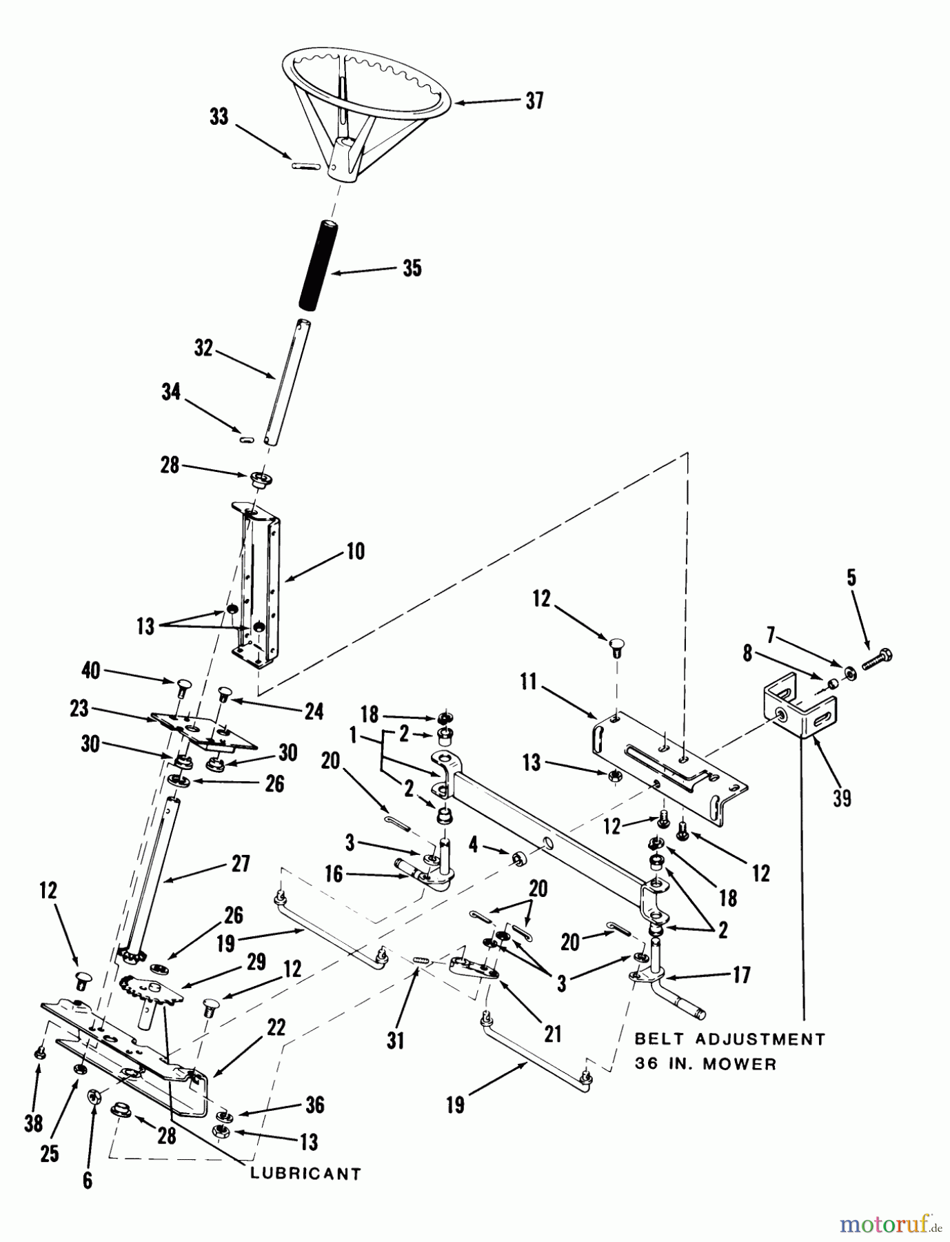 Toro Neu Mowers, Rear-Engine Rider 23-11BP03 (A-111) - Toro A-111 5-Speed Rear Engine Rider, 1984 FRONT AXLE AND STEERING