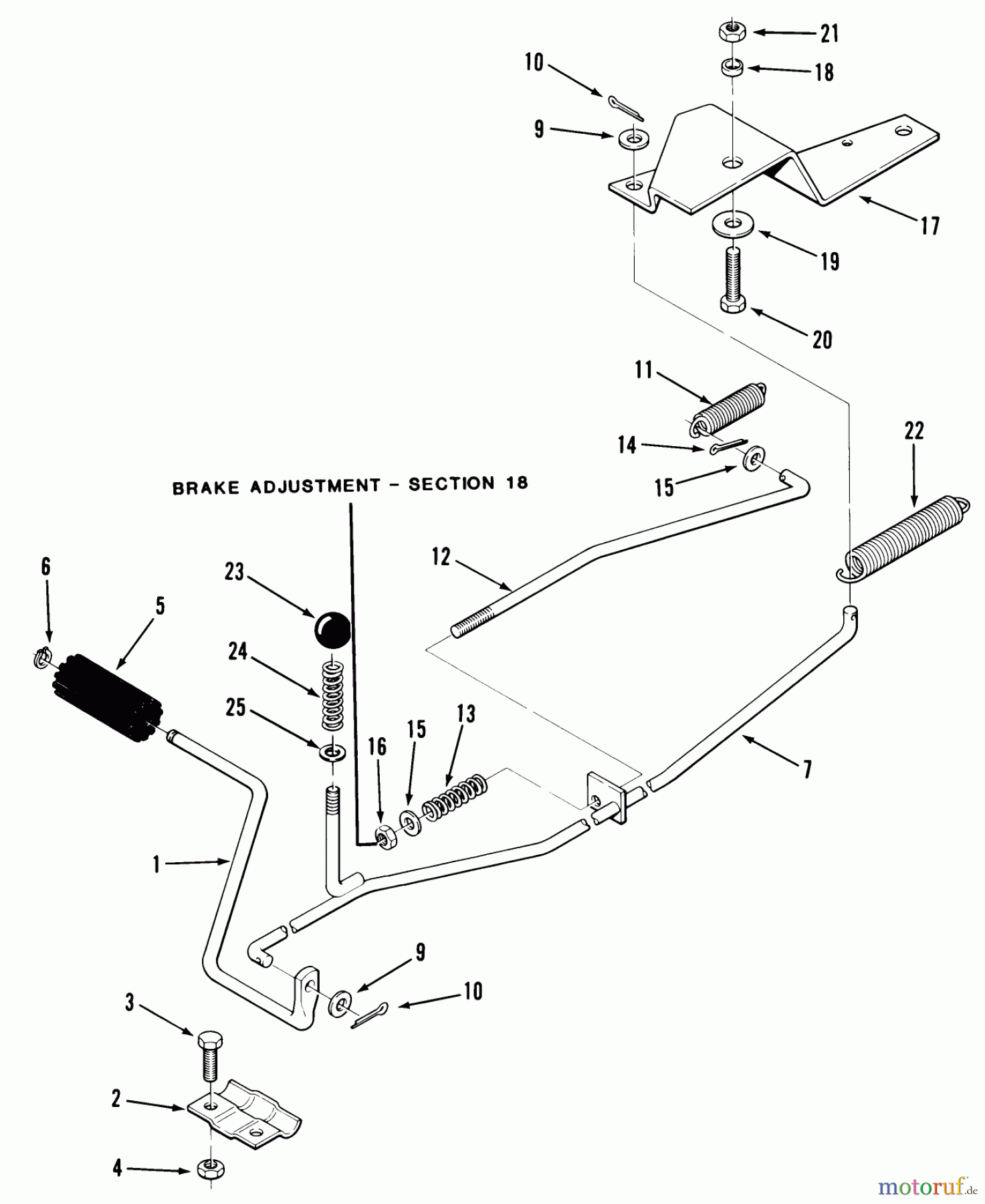 Toro Neu Mowers, Rear-Engine Rider 33-08B501 (108-5) - Toro 108-5 Rear Engine Rider, 1985 CLUTCH, BRAKE LINKAGE