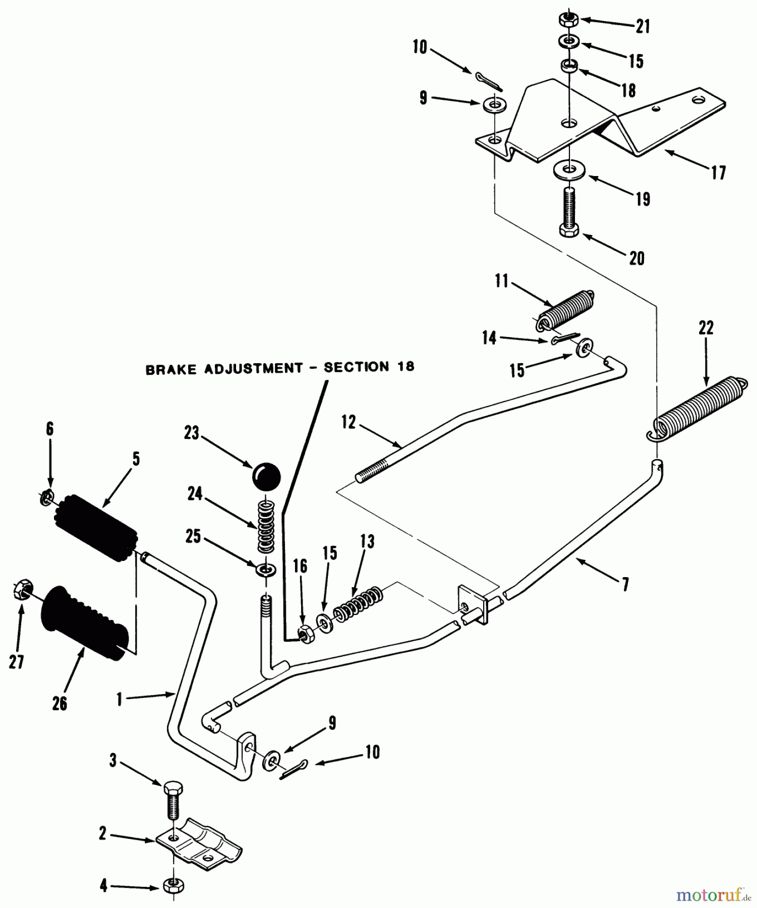 Toro Neu Mowers, Rear-Engine Rider 33-08B304 (108-3) - Toro 108-3 Rear Engine Rider, 1987 CLUTCH, BRAKE LINKAGE