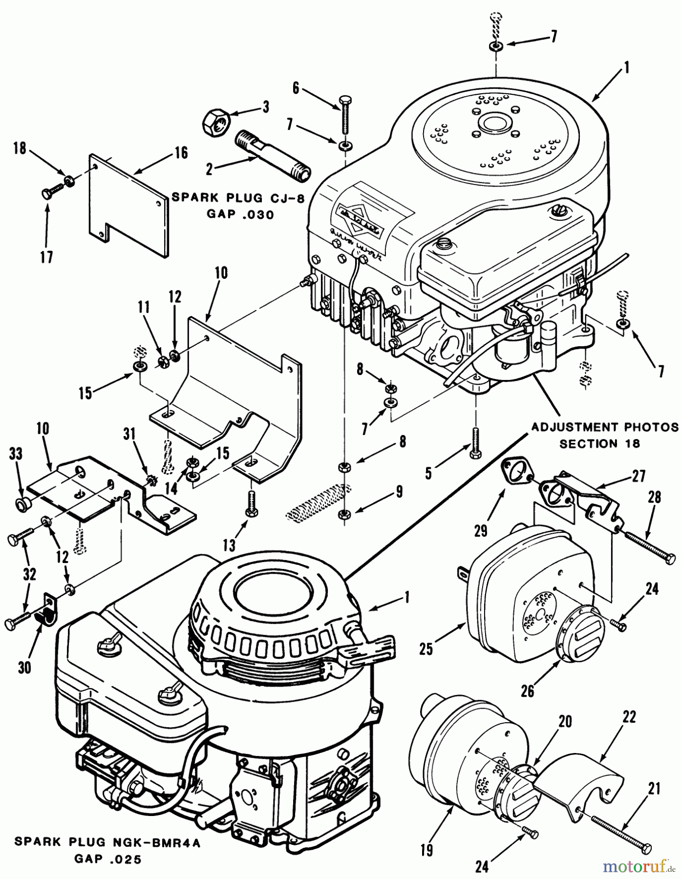 Toro Neu Mowers, Rear-Engine Rider 33-08B401 (108-4) - Toro 108-4 Rear Engine Rider, 1987 ENGINES