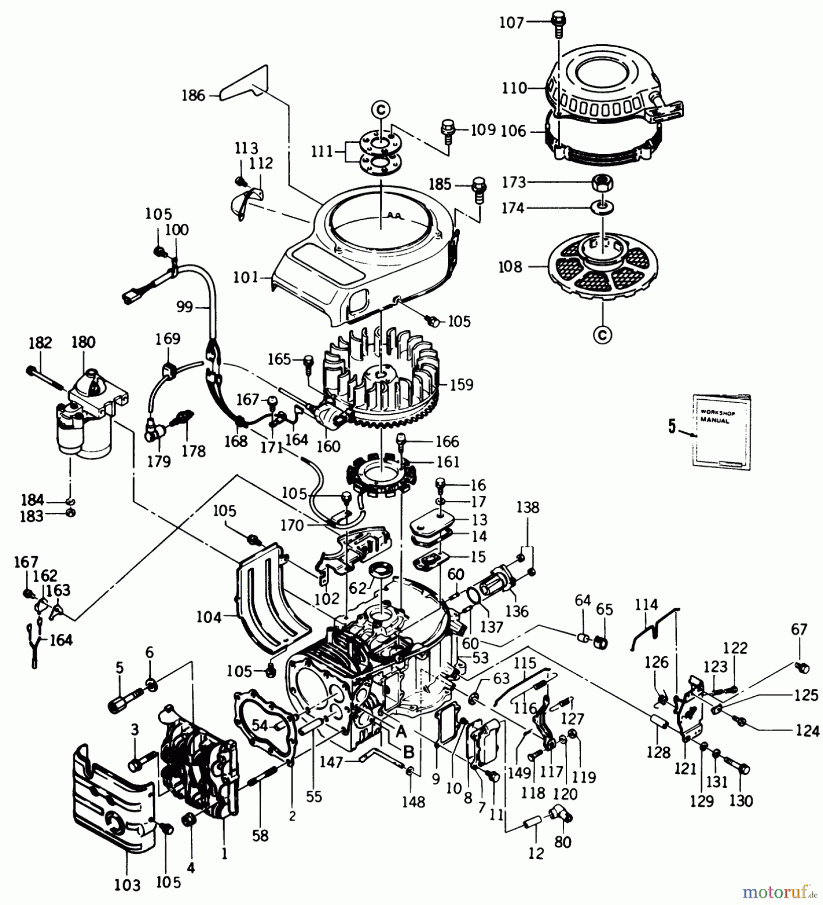 Toro Neu Mowers, Rear-Engine Rider B3-11B591 (111-5) - Toro 111-5 Rear Engine Rider, 1987 KAWASAKI FB460V TYPE AS-15 ENGINE #1