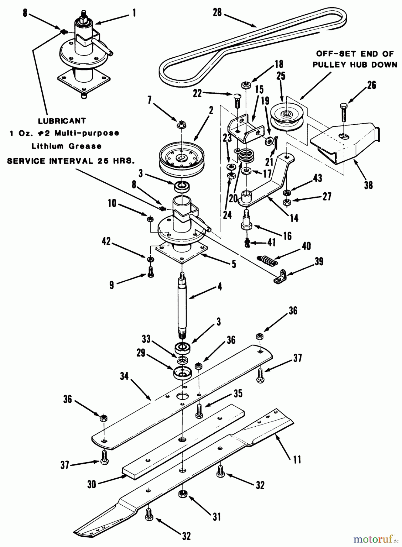 Toro Neu Mowers, Rear-Engine Rider B3-11B591 (111-5) - Toro 111-5 Rear Engine Rider, 1987 SPINDLE, PULLEYS, AND DRIVE BELT