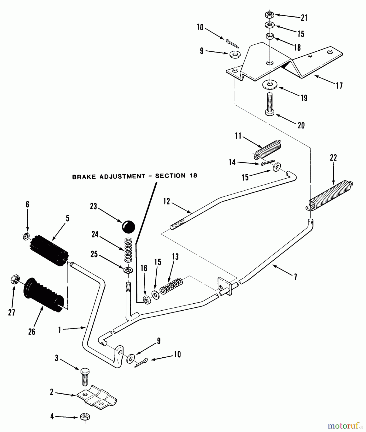 Toro Neu Mowers, Rear-Engine Rider 33-08B402 (108-4) - Toro 108-4 Rear Engine Rider, 1988 CLUTCH, BRAKE LINKAGE