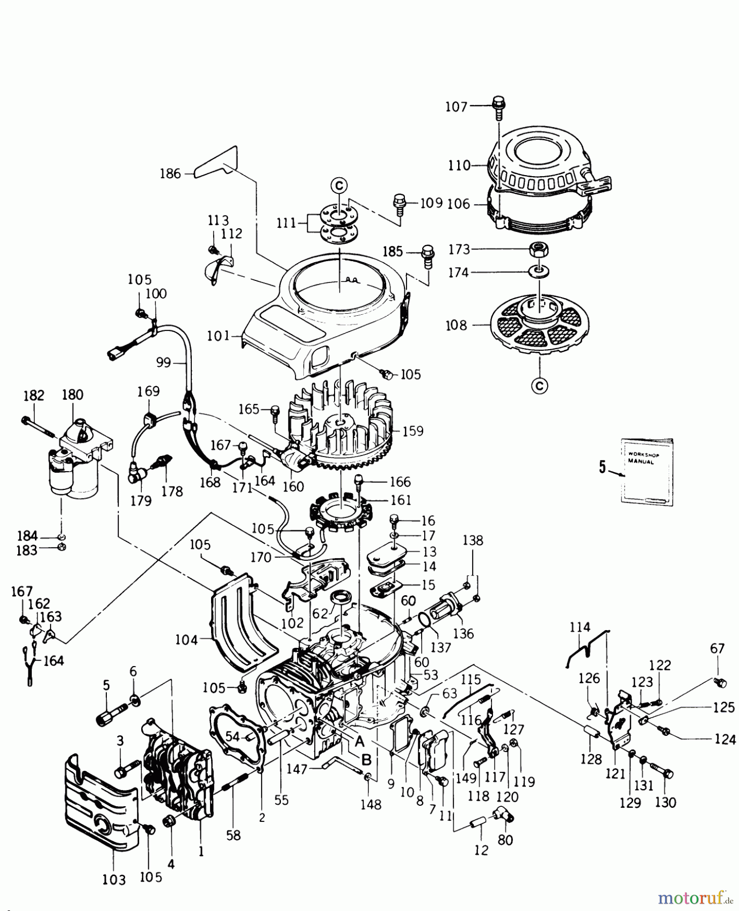 Toro Neu Mowers, Rear-Engine Rider 33-08B504 (108-5) - Toro 108-5 Rear Engine Rider, 1988 KAWASAKI FB460V TYPE BS-15 ENGINE #1