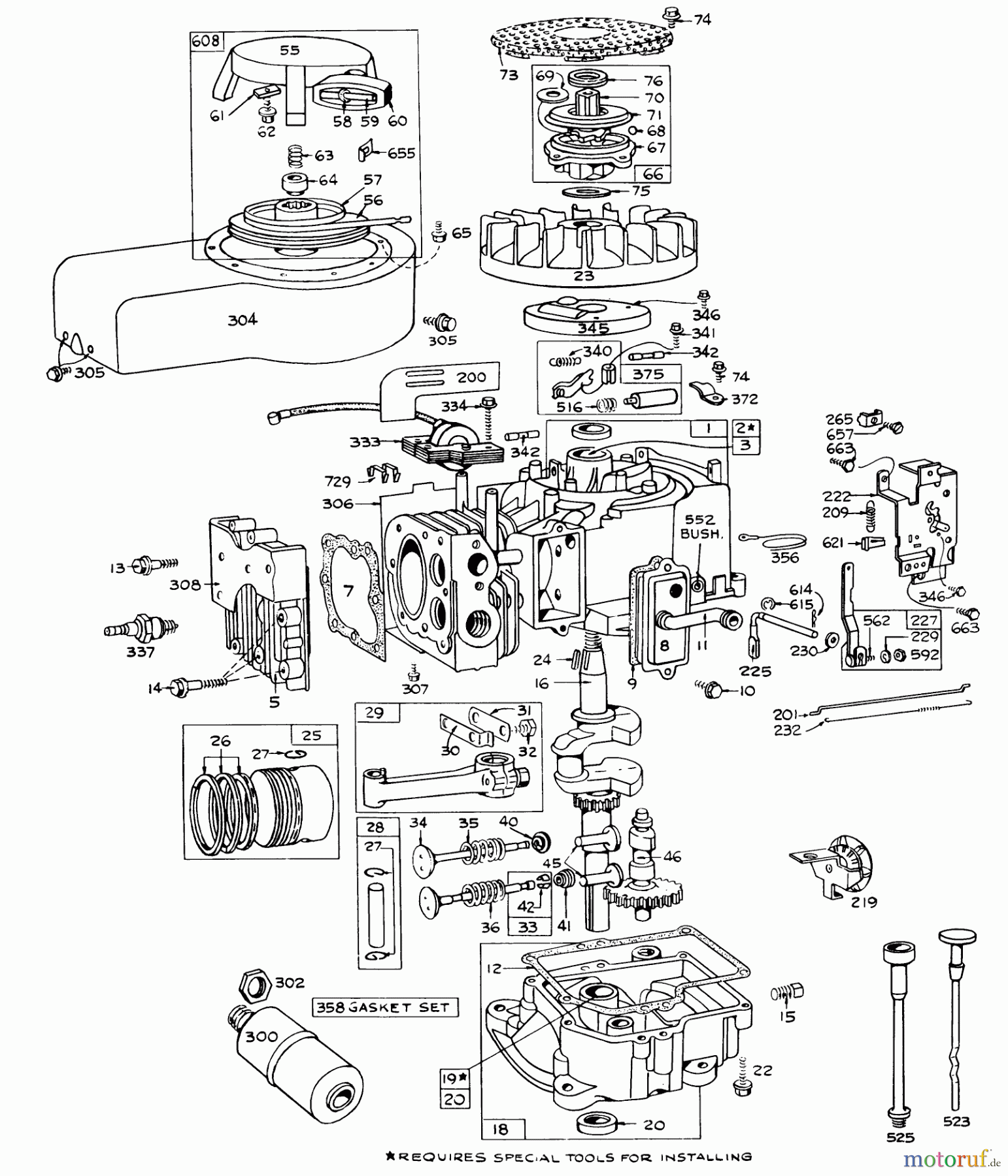 Toro Neu Mowers, Rear-Engine Rider 56100 (732) - Toro 732 Sportsman Rider, 1972 (2000001-2999999) ENGINE BRIGGS & STRATTON MODEL NO. 170702-1163 RECOIL START