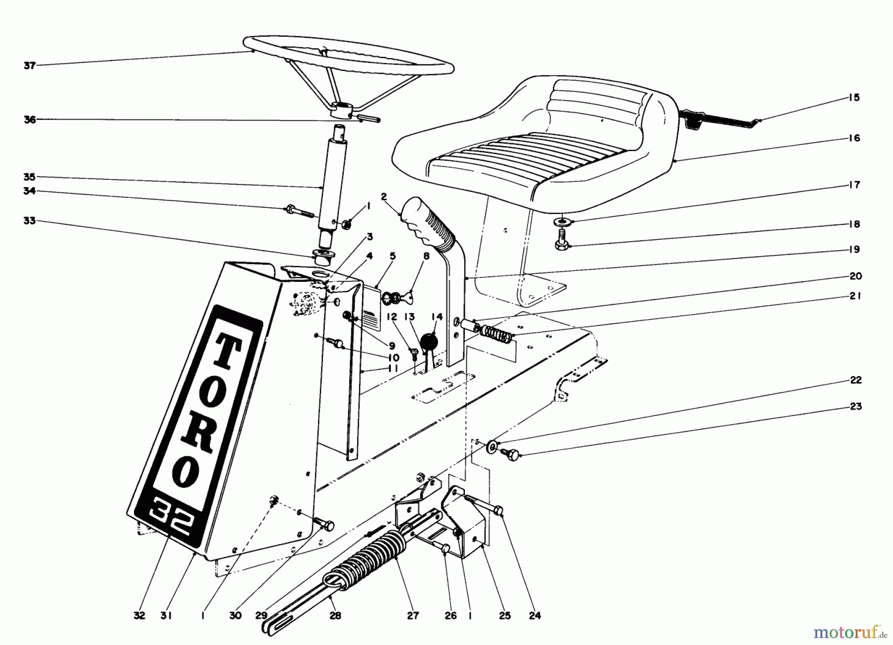 Toro Neu Mowers, Rear-Engine Rider 56100 (732) - Toro 732 Sportsman Rider, 1972 (2000001-2999999) STEERING AND SEAT ASSEMBLY