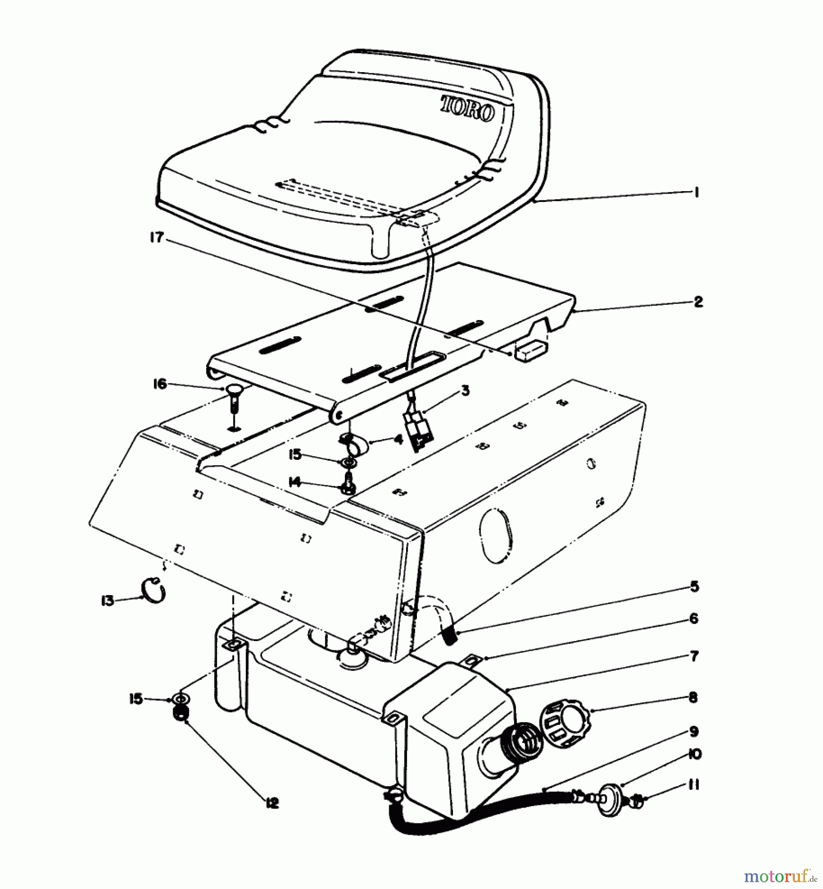  Toro Neu Mowers, Rear-Engine Rider 56127 (7-25) - Toro 7-25 Rear Engine Rider, 1989 (9000001-9999999) SEAT & GAS TANK ASSEMBLY