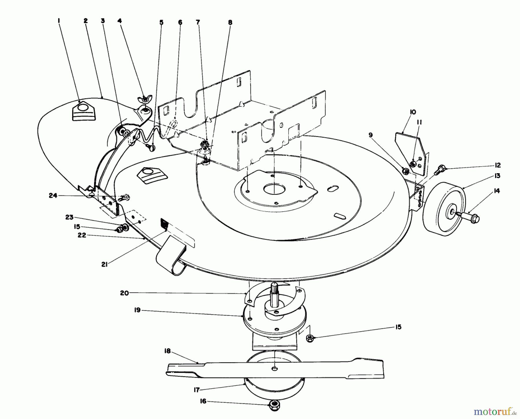 Toro Neu Mowers, Rear-Engine Rider 56125 (7-25) - Toro 7-25 Rear Engine Rider, 1986 (6000001-6999999) MOWER HOUSING ASSEMBLY
