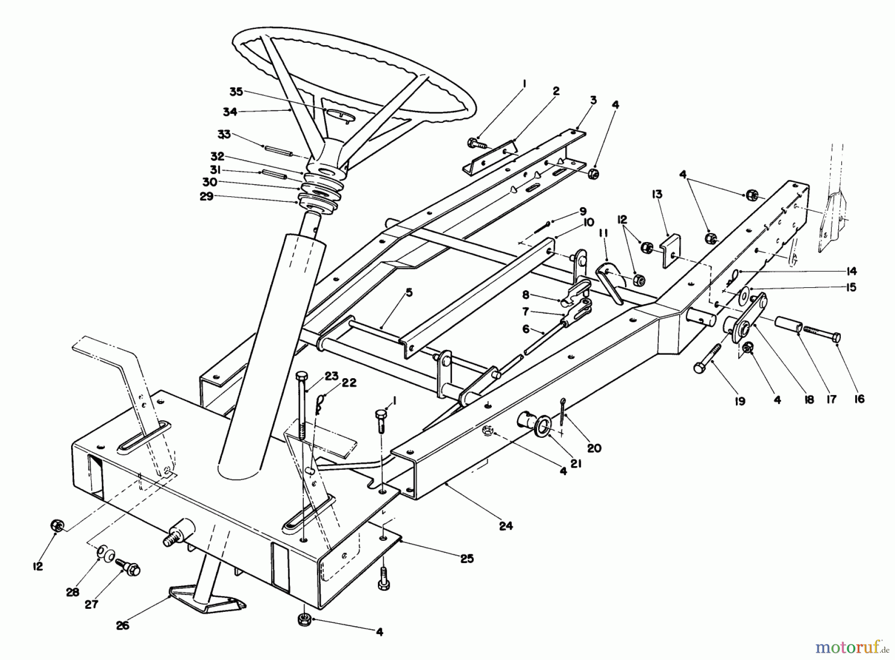 Toro Neu Mowers, Rear-Engine Rider 56127 (7-25) - Toro 7-25 Rear Engine Rider, 1988 (8000001-8999999) FRAME ASSEMBLY