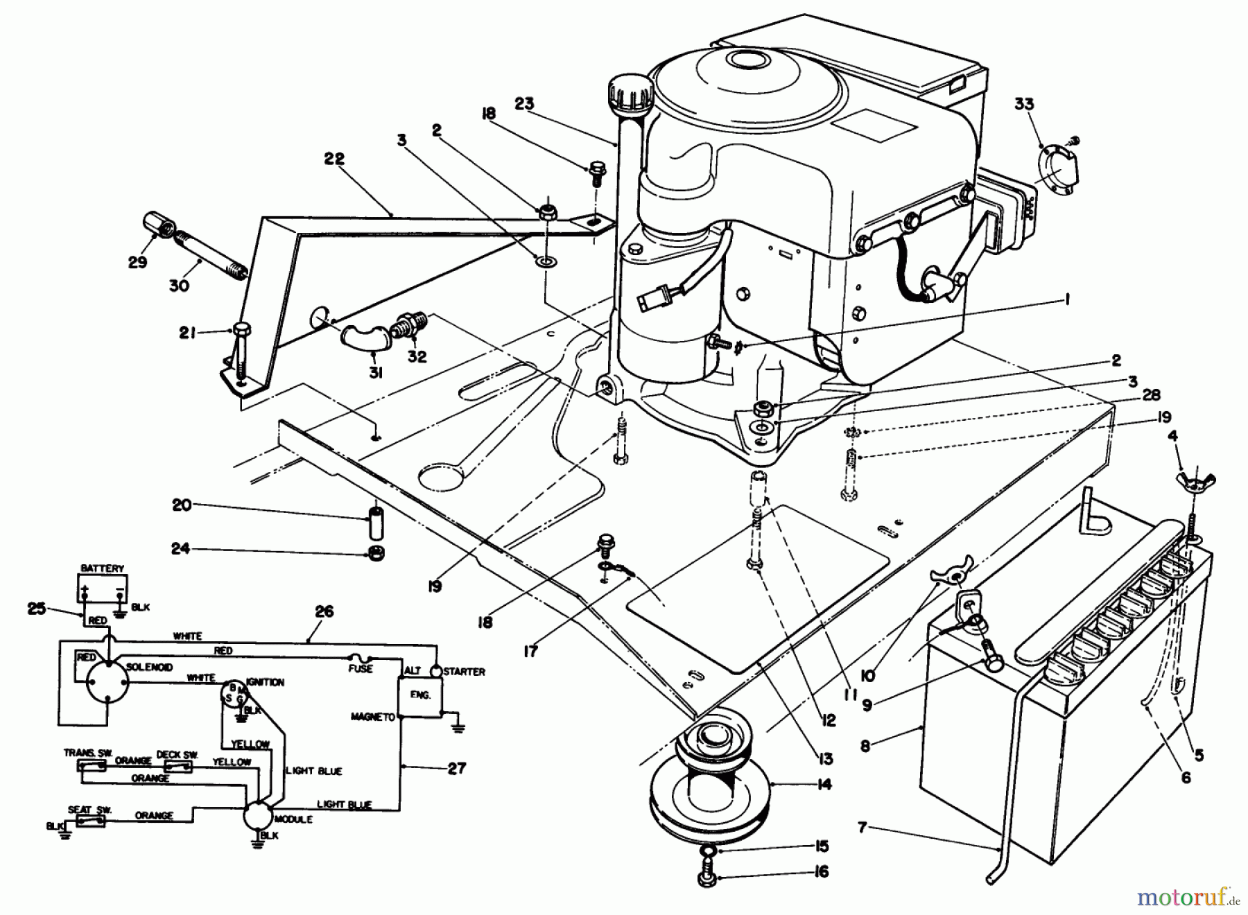  Toro Neu Mowers, Rear-Engine Rider 56133 (8-25) - Toro 8-25 Rear Engine Rider, 1991 (1000001-1999999) ENGINE ASSEMBLY