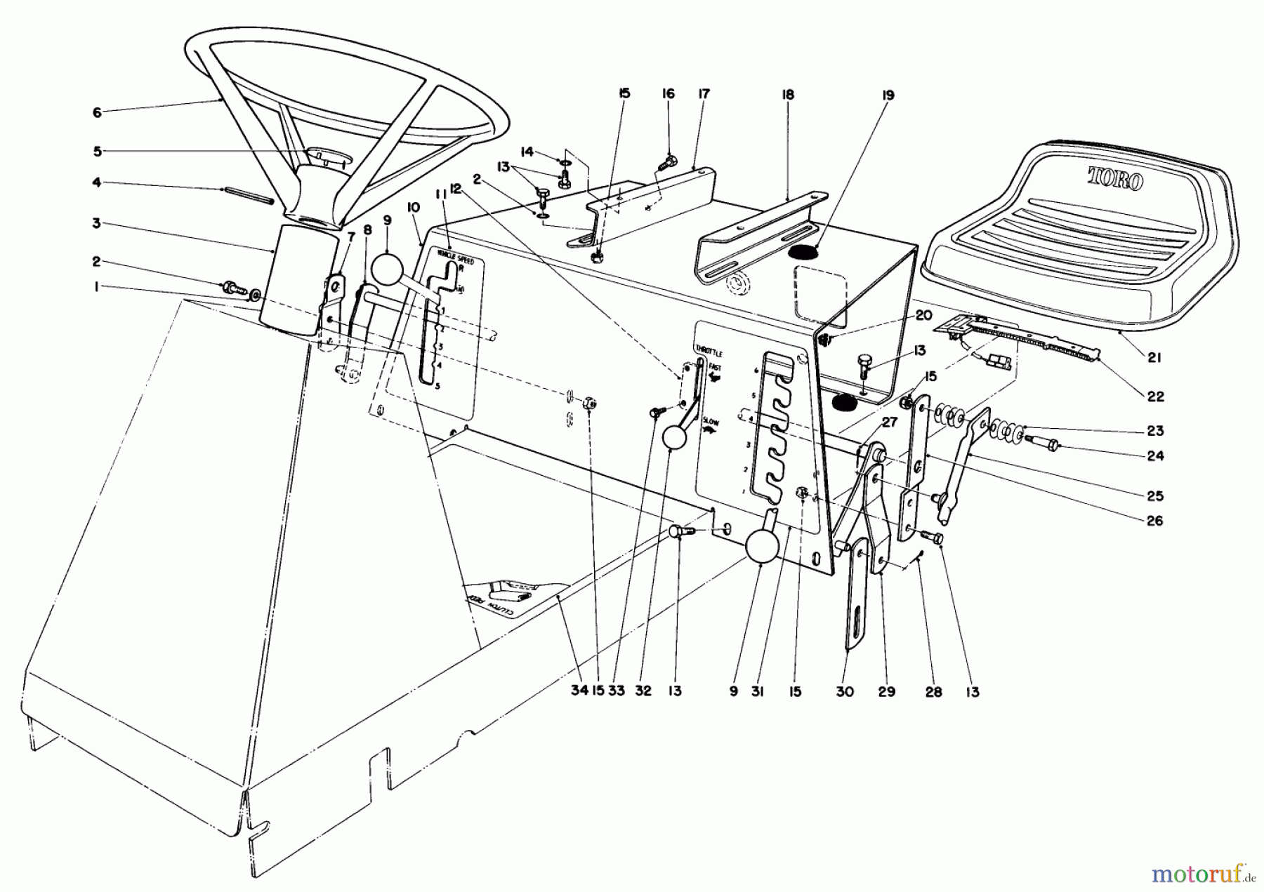 Toro Neu Mowers, Rear-Engine Rider 56138 (8-32) - Toro 8-32 Rear Engine Rider, 1983 (3000001-3999999) SEAT & STEERING WHEEL ASSEMBLY