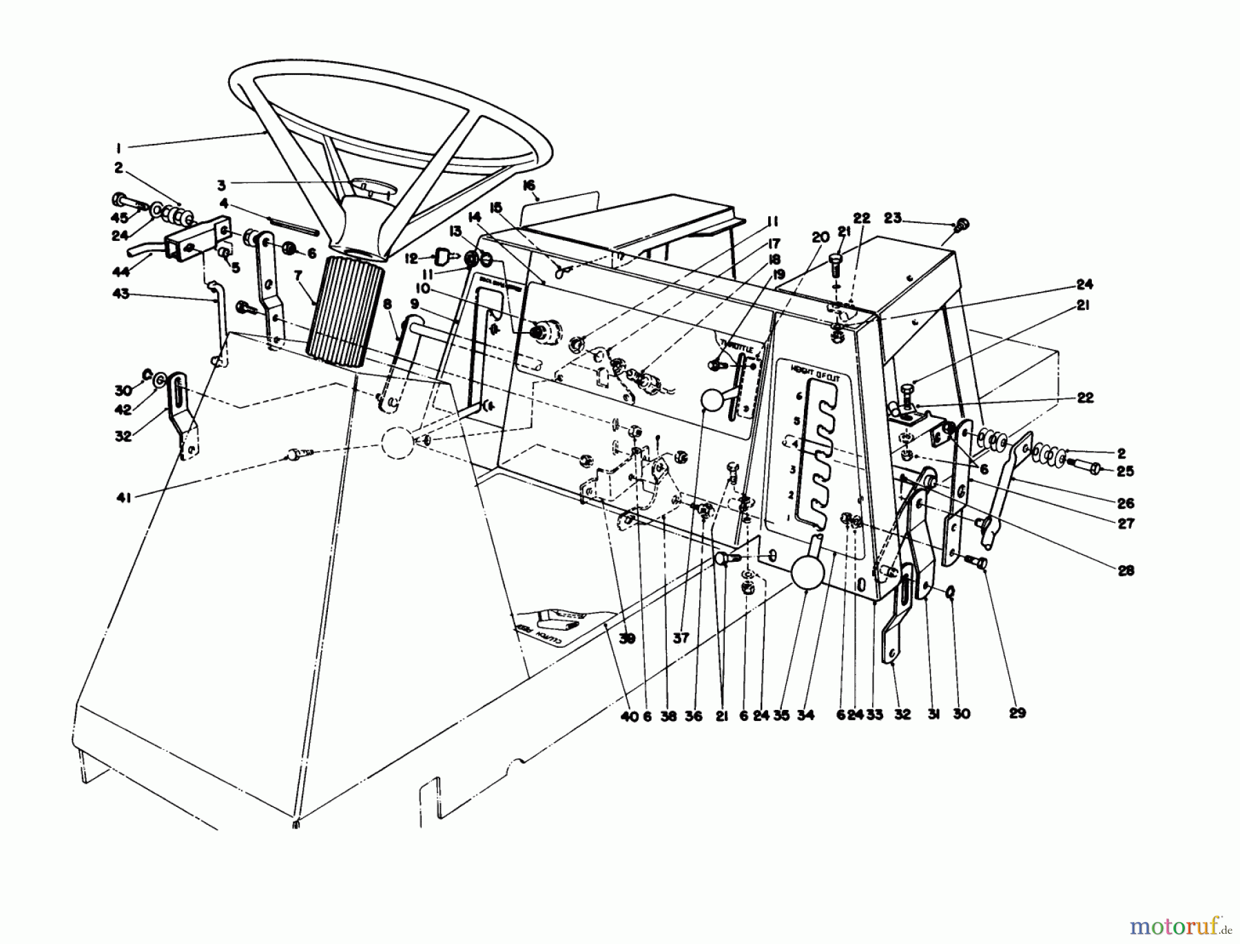 Toro Neu Mowers, Rear-Engine Rider 56175 (12-32) - Toro 12-32 Rear Engine Rider, 1989 (9000001-9999999) STEERING WHEEL & LINKAGE ASSEMBLY