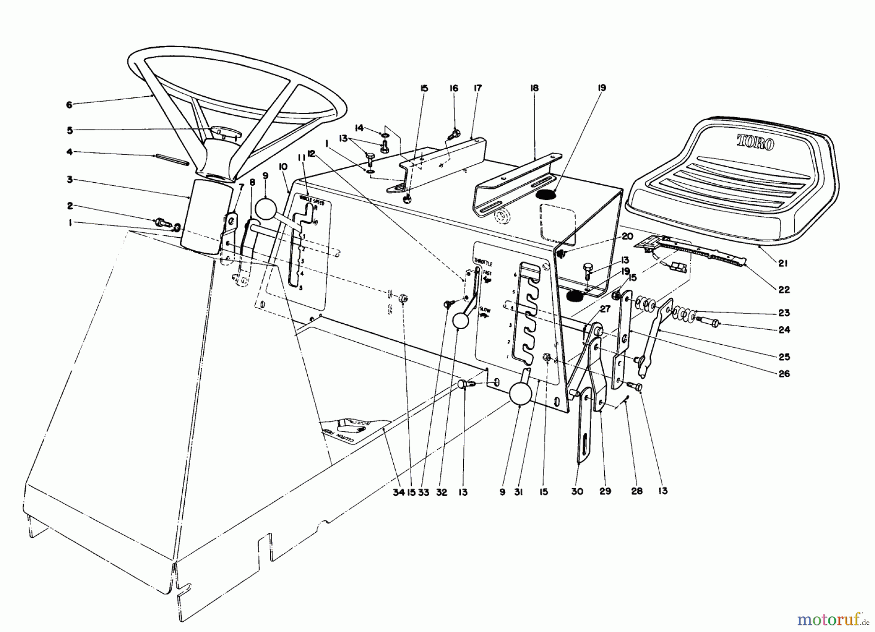 Toro Neu Mowers, Rear-Engine Rider 56155 (11-32) - Toro 11-32 Rear Engine Rider, 1985 (5000001-5999999) SEAT & STEERING WHEEL ASSEMBLY