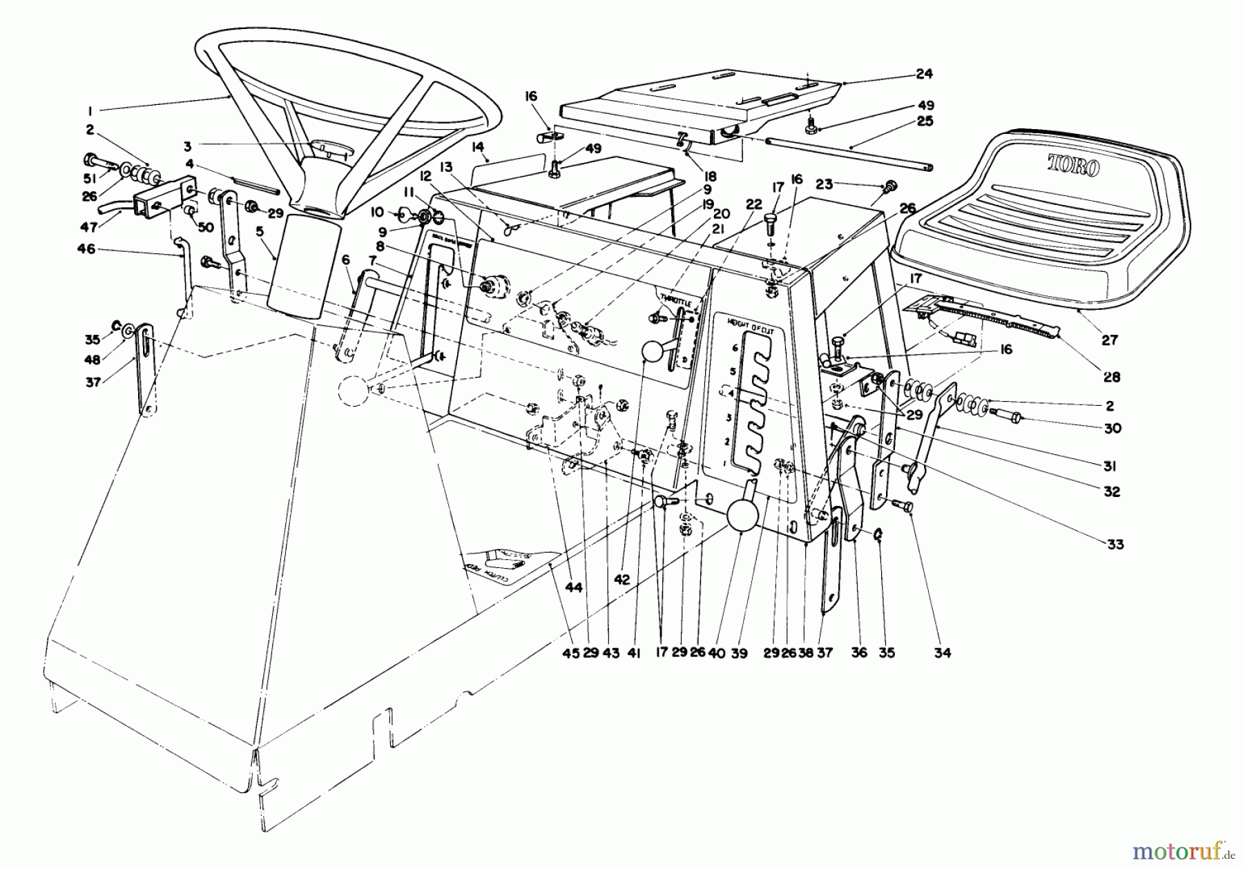 Toro Neu Mowers, Rear-Engine Rider 56155 (11-32) - Toro 11-32 Rear Engine Rider, 1987 (7000001-7999999) SEAT & STEERING WHEEL ASSEMBLY