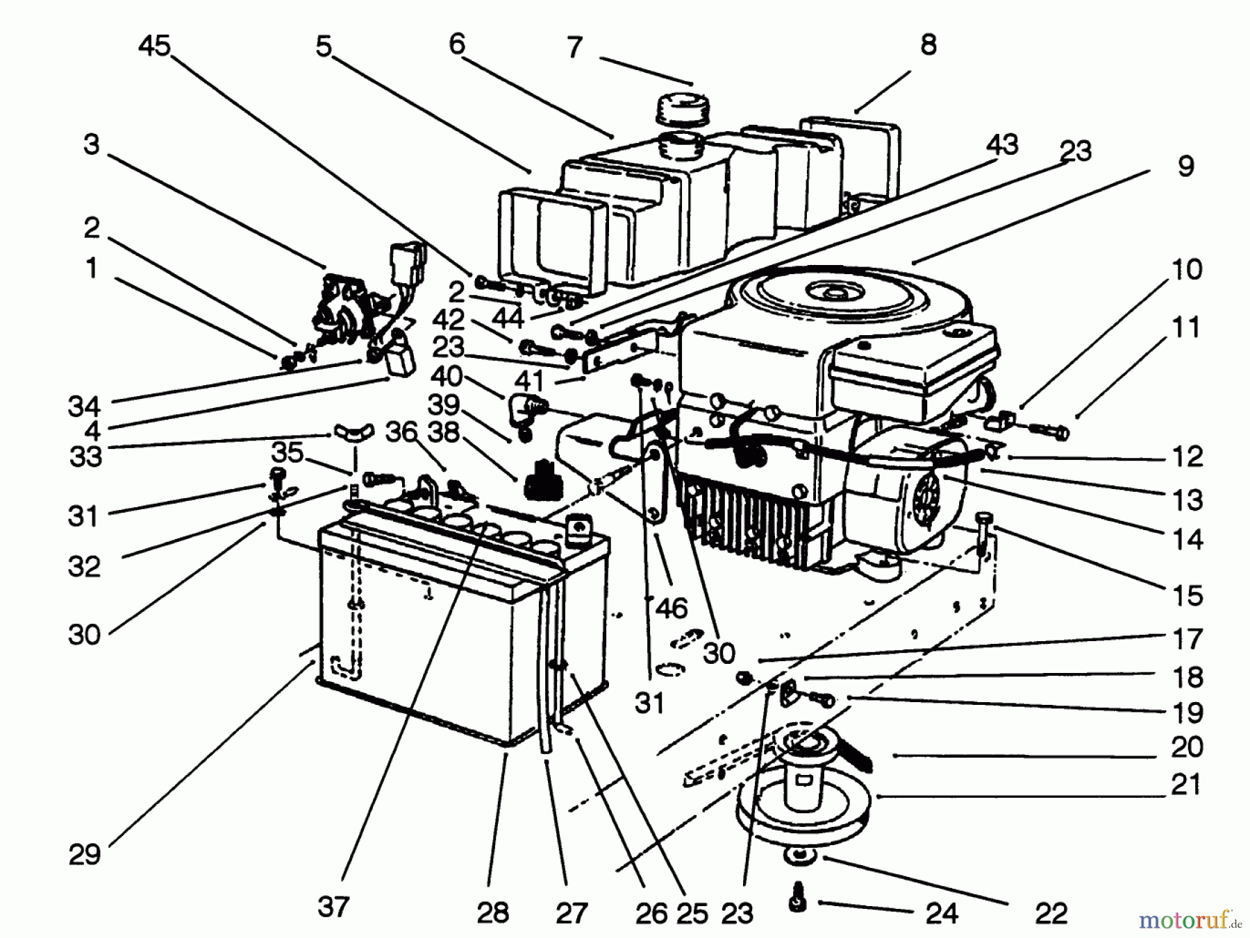 Toro Neu Mowers, Rear-Engine Rider 56195 (12-32) - Toro 12-32 Rear Engine Rider, 1992 (2000001-2999999) ENGINE ASSEMBLY #1