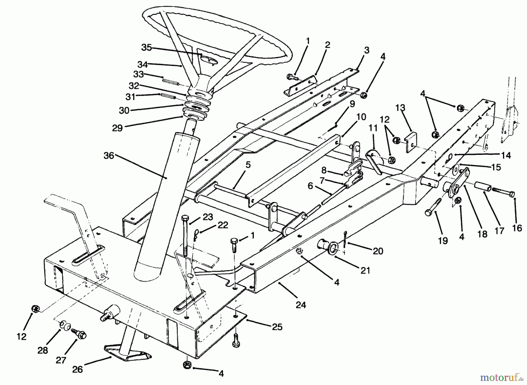 Toro Neu Mowers, Rear-Engine Rider 70040 (8-25) - Toro 8-25 Rear Engine Rider, 1994 (49000001-49999999) FRAME ASSEMBLY