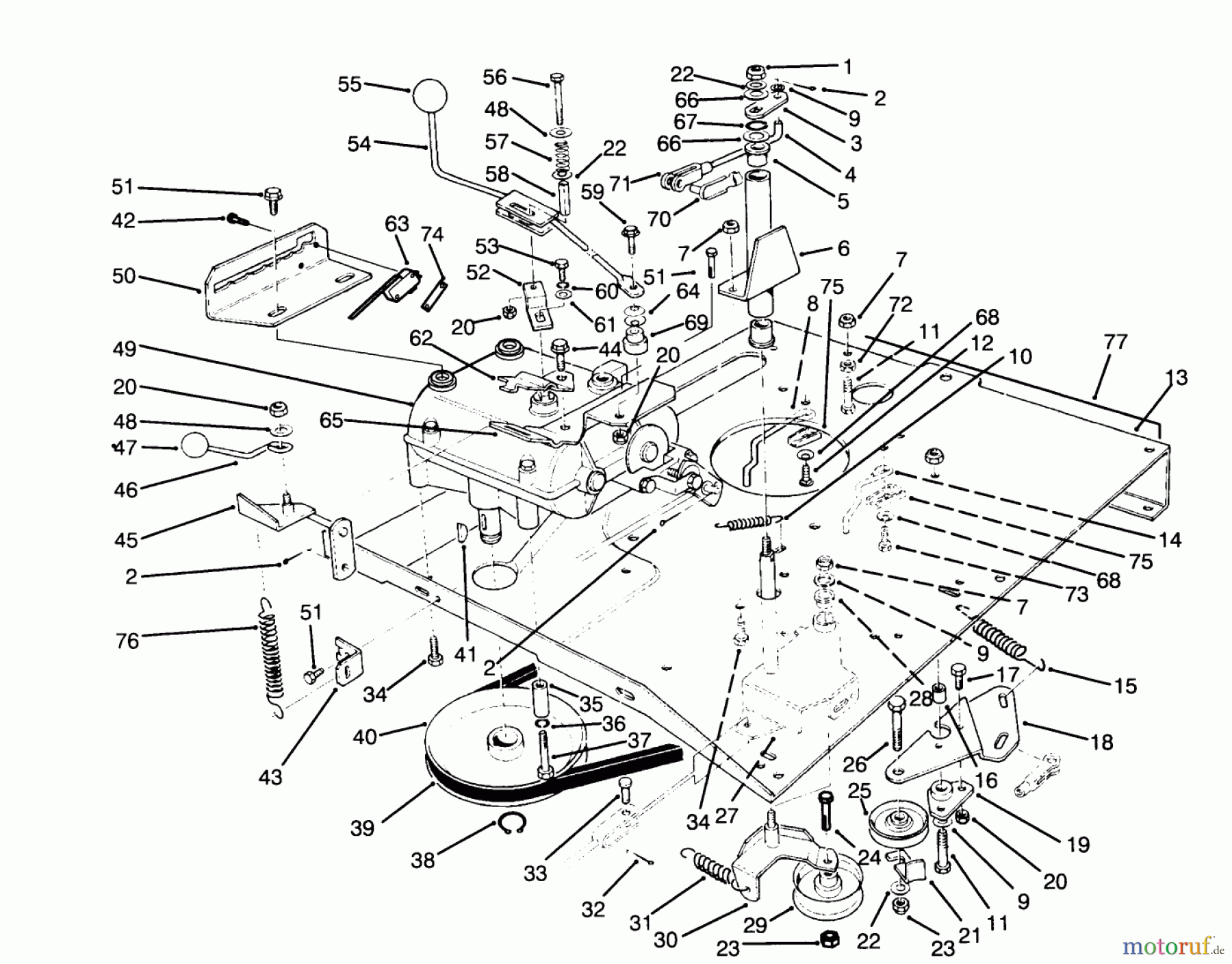  Toro Neu Mowers, Rear-Engine Rider 70040 (8-25) - Toro 8-25 Rear Engine Rider, 1995 (59000001-59999999) TRANSMISSION & LINKAGE ASSEMBLY