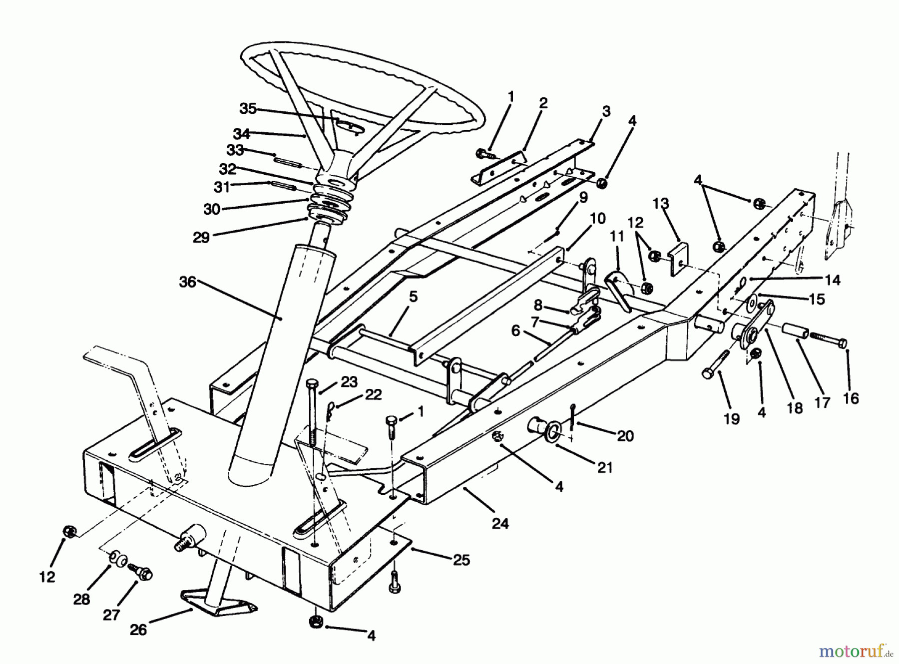  Toro Neu Mowers, Rear-Engine Rider 70040 (8-25) - Toro 8-25 Rear Engine Rider, 1996 (6900001-6999999) FRAME ASSEMBLY