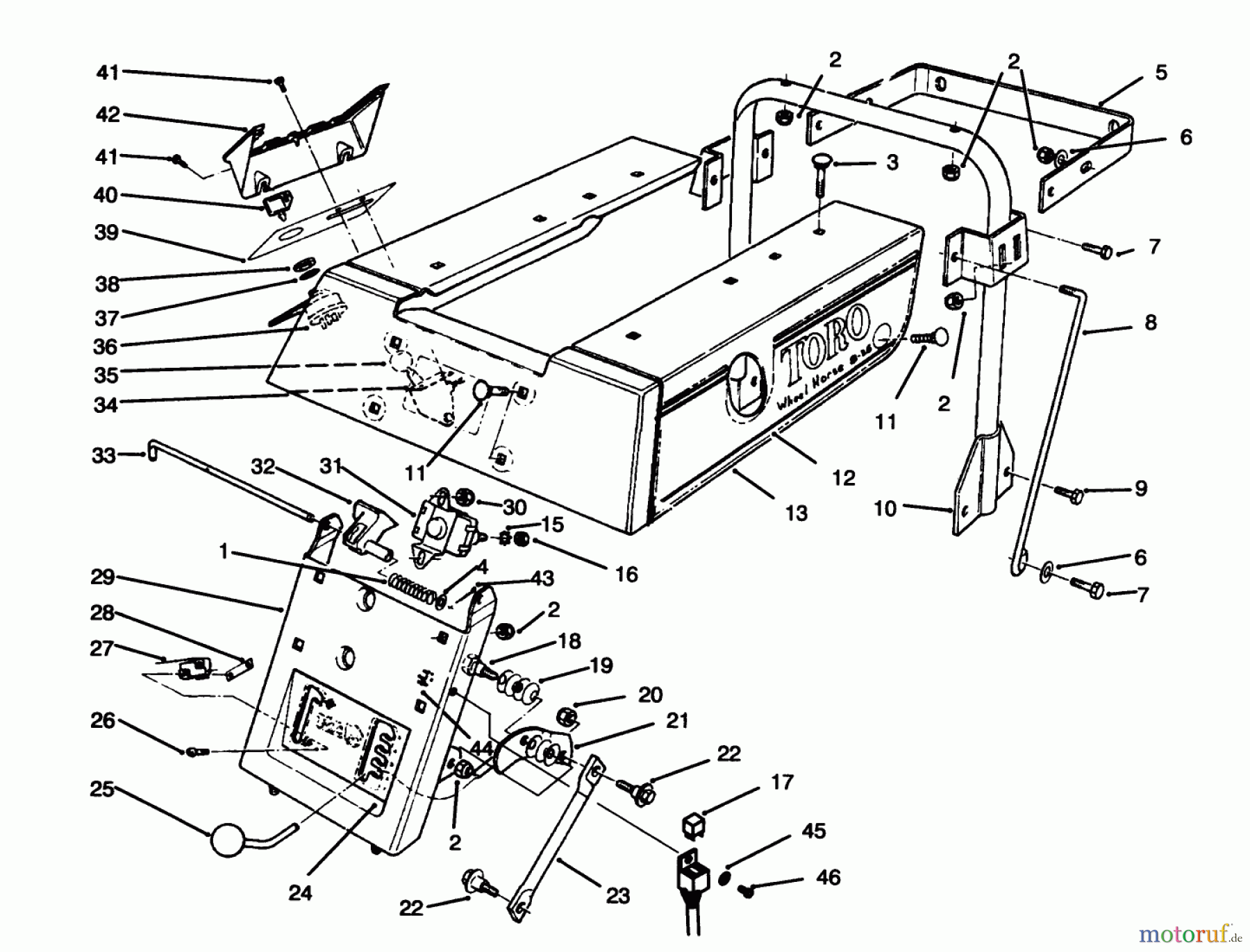  Toro Neu Mowers, Rear-Engine Rider 70040 (8-25) - Toro 8-25 Rear Engine Rider, 1997 (7900001-7900578) REAR BODY ASSEMBLY