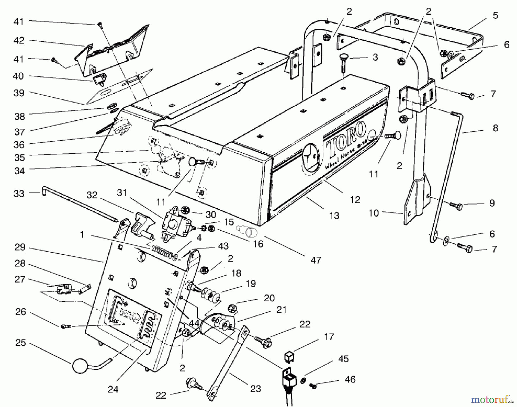 Toro Neu Mowers, Rear-Engine Rider 70040 (8-25) - Toro 8-25 Rear Engine Rider, 1997 (7900579-7999999) REAR BODY ASSEMBLY