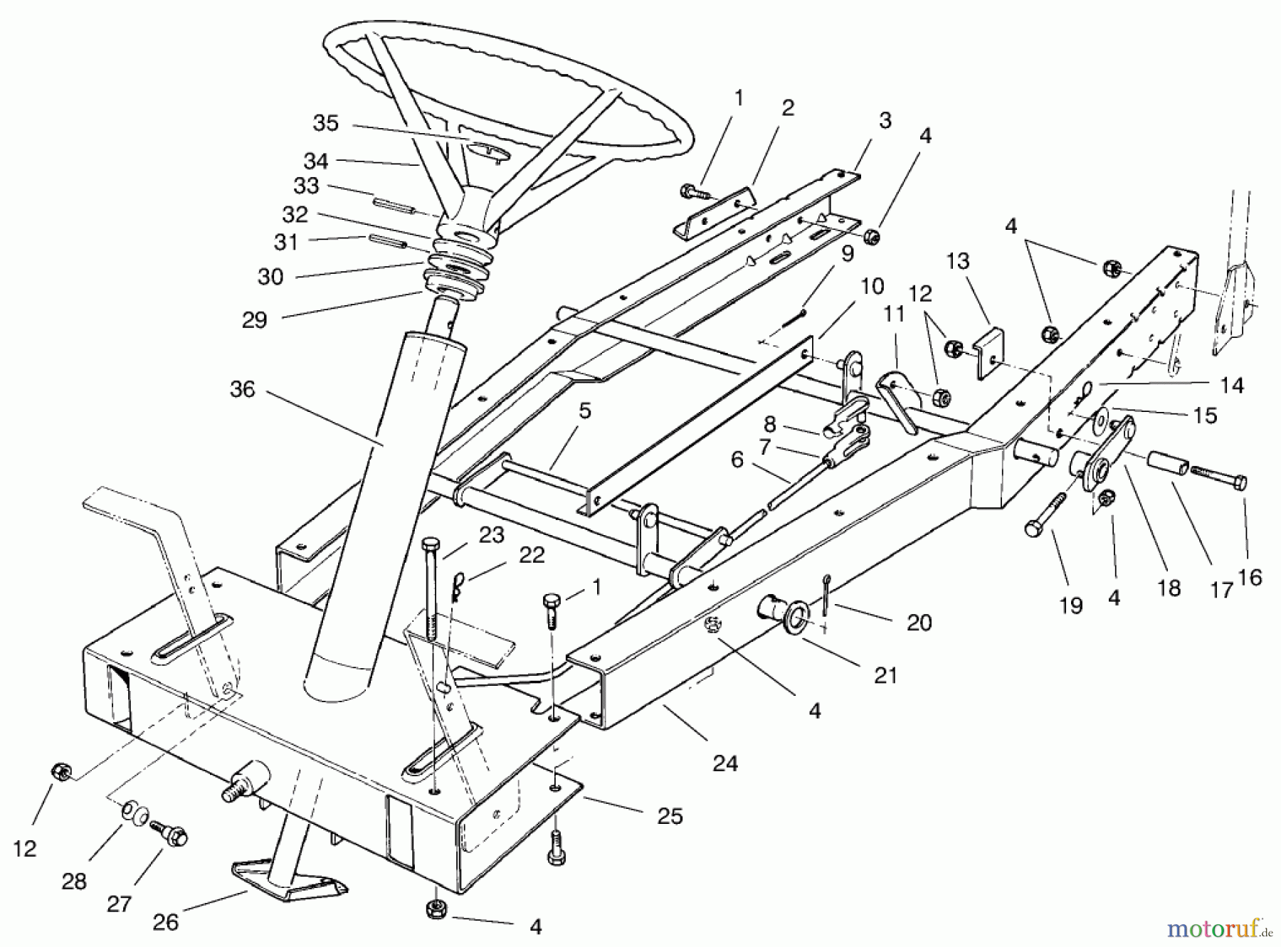 Toro Neu Mowers, Rear-Engine Rider 70044 (8-25) - Toro 8-25 Rear Engine Rider, 2000 (200000001-200999999) FRAME ASSEMBLY