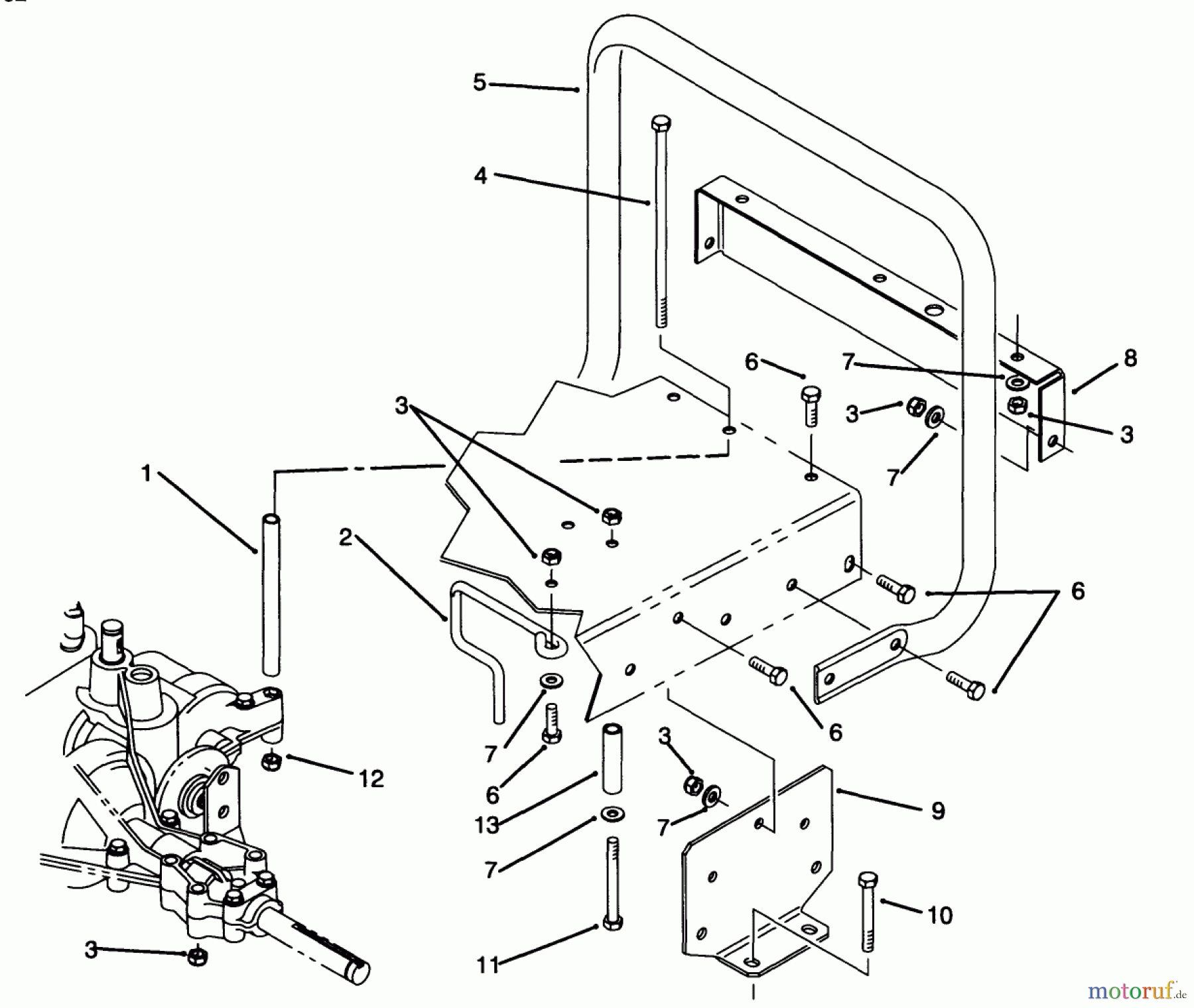 Toro Neu Mowers, Rear-Engine Rider 70080 (10-32) - Toro 10-32 Recycler Rider, 1994 (4900001-4999999) STAND BAR ASSEMBLY