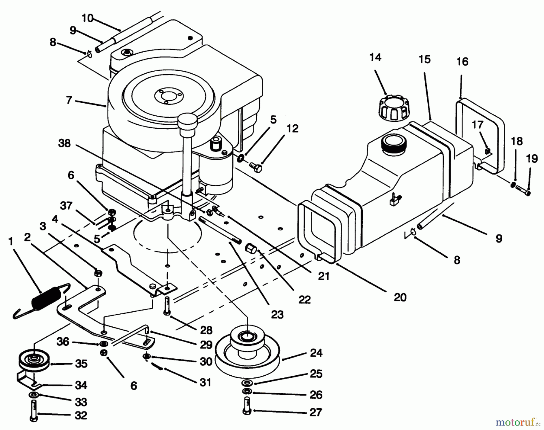  Toro Neu Mowers, Rear-Engine Rider 70120 (12-32) - Toro 12-32 Recycler Rider, 1996 (6900001-6999999) ENGINE ASSEMBLY