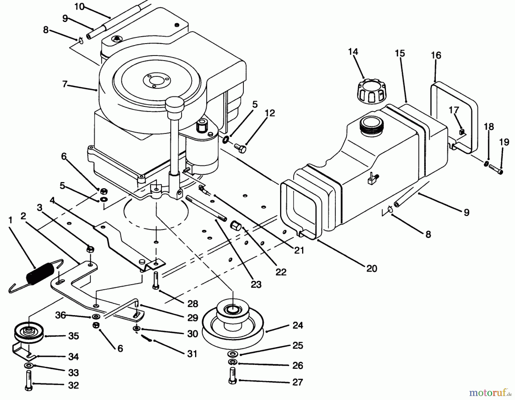 Toro Neu Mowers, Rear-Engine Rider 70100 (10-32) - Toro 10-32 Recycler Rider, 1994 (49000001-49999999) ENGINE ASSEMBLY
