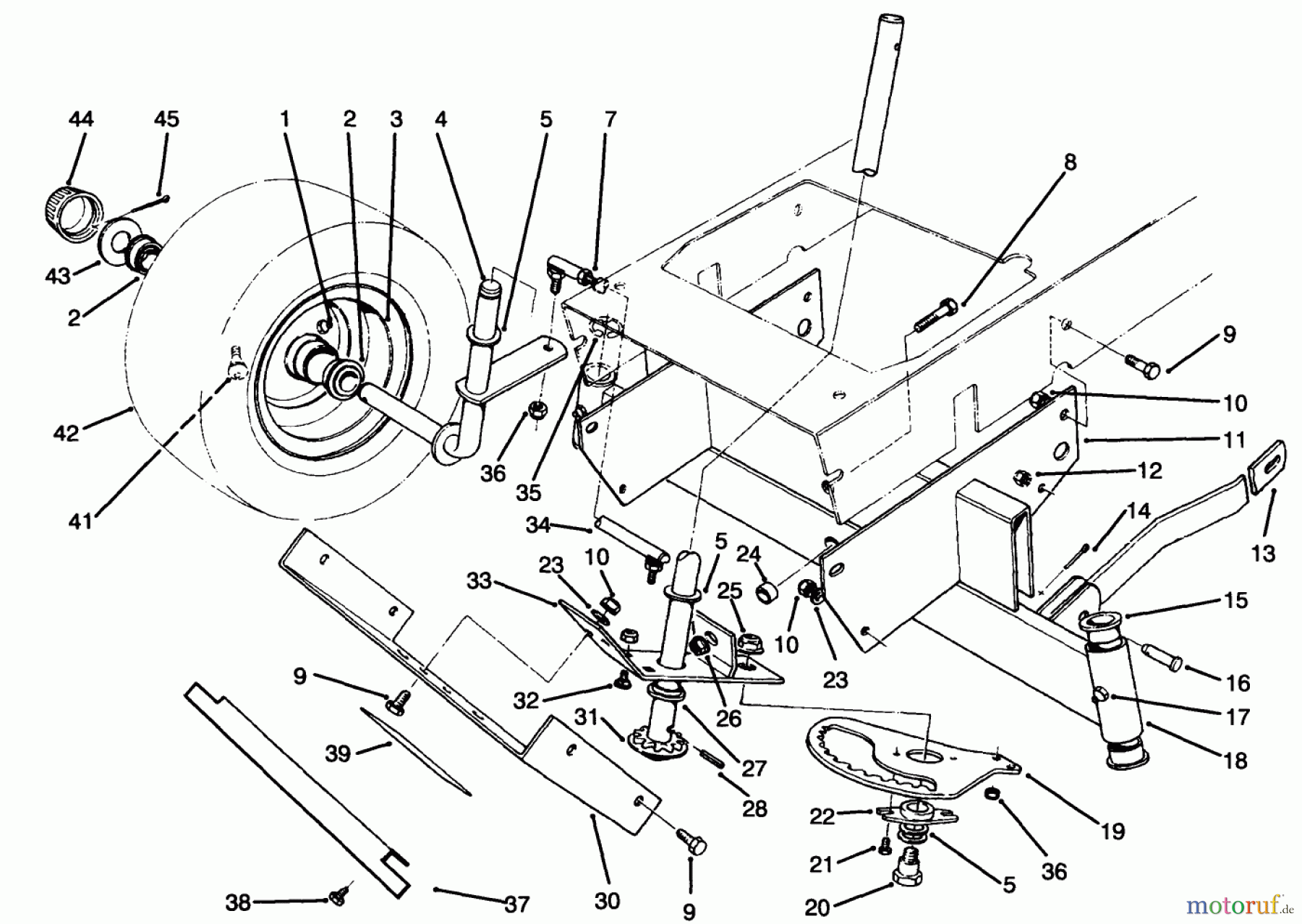 Toro Neu Mowers, Rear-Engine Rider 70100 (10-32) - Toro 10-32 Recycler Rider, 1994 (49000001-49999999) FRONT AXLE ASSEMBLY