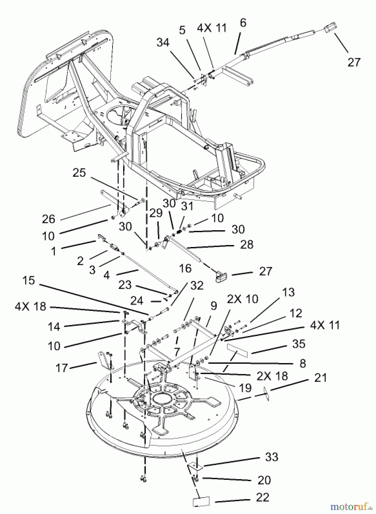  Toro Neu Mowers, Rear-Engine Rider 70125 (13-32G) - Toro 13-32G Rear Engine Rider, 2003 (230000001-230999999) DECK SUSPENSION ASSEMBLY