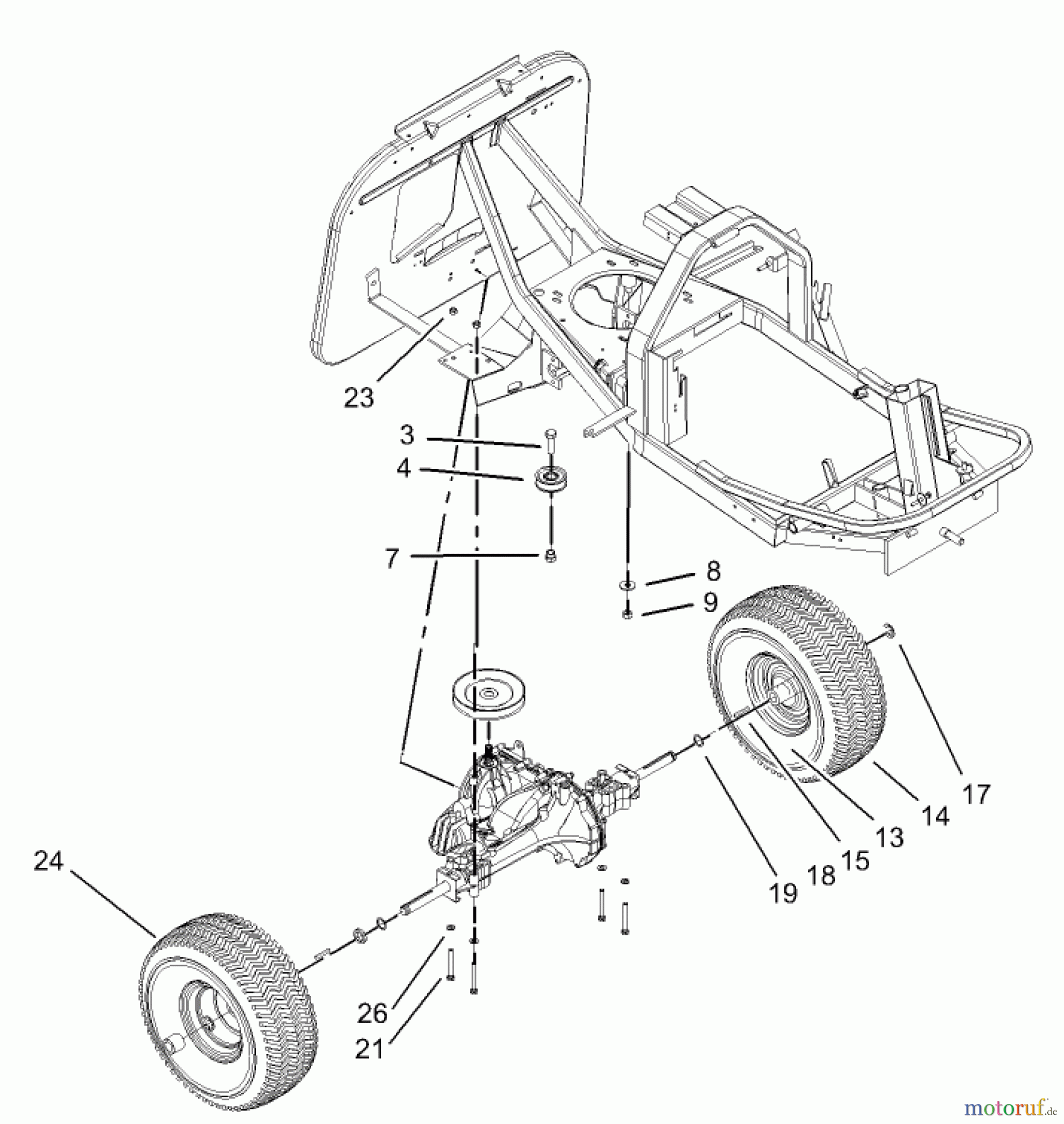 Toro Neu Mowers, Rear-Engine Rider 70125 (13-32G) - Toro 13-32G Rear Engine Rider, 2003 (230000001-230999999) REAR WHEEL ASSEMBLY