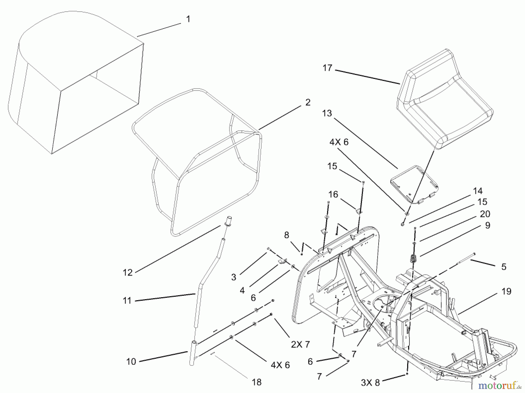 Toro Neu Mowers, Rear-Engine Rider 70125 (13-32G) - Toro 13-32G Rear Engine Rider, 2003 (230000001-230999999) SEAT AND REAR BAG ASSEMBLY