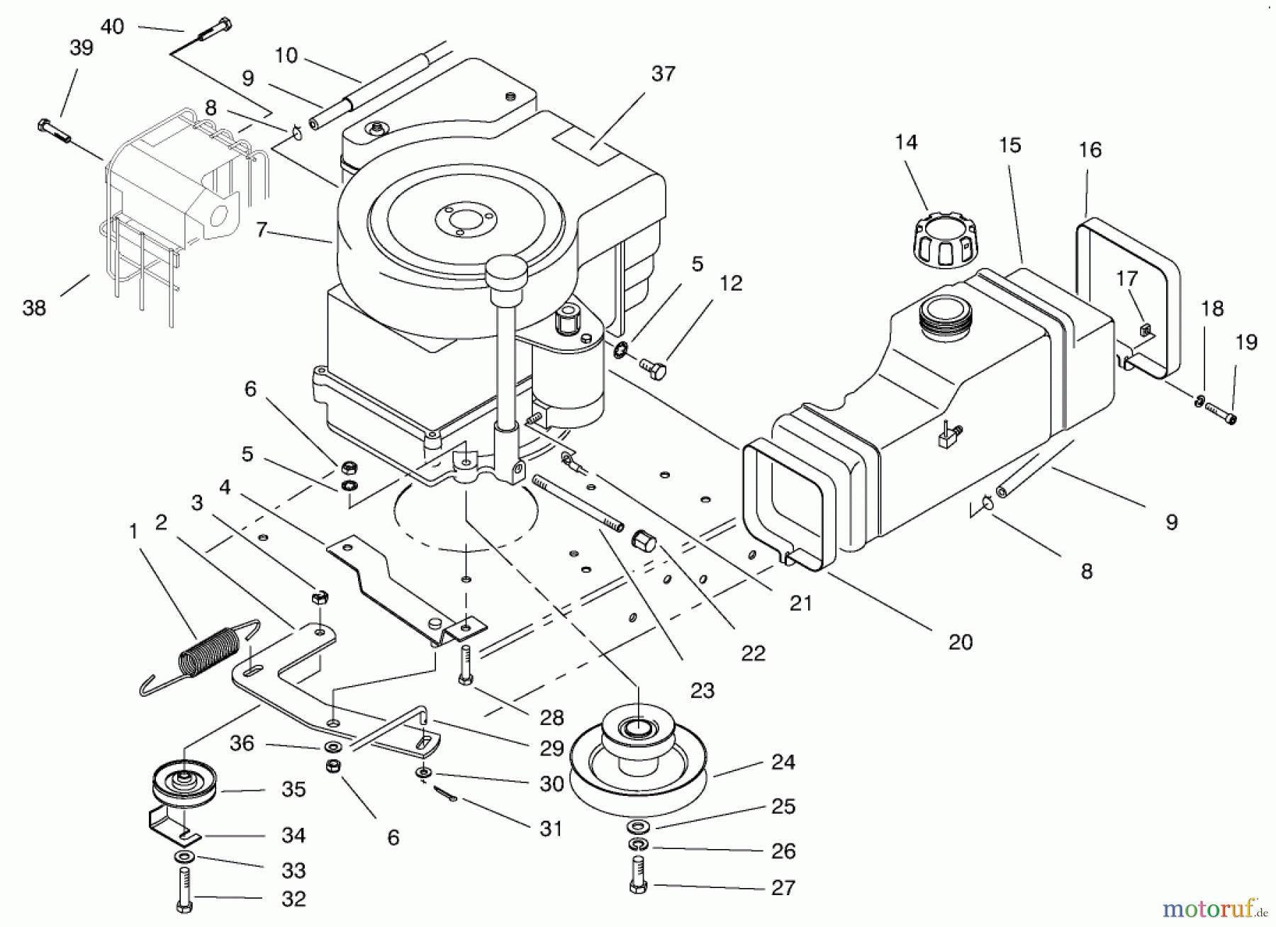  Toro Neu Mowers, Rear-Engine Rider 70183 (13-32) - Toro 13-32 Rear Engine Rider, 1997 (7900001-7999999) ENGINE ASSEMBLY