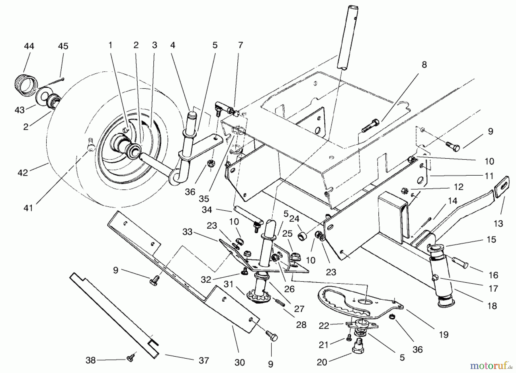 Toro Neu Mowers, Rear-Engine Rider 70183 (13-32) - Toro 13-32 Rear Engine Rider, 1996 (6900001-6999999) FRONT AXLE ASSEMBLY