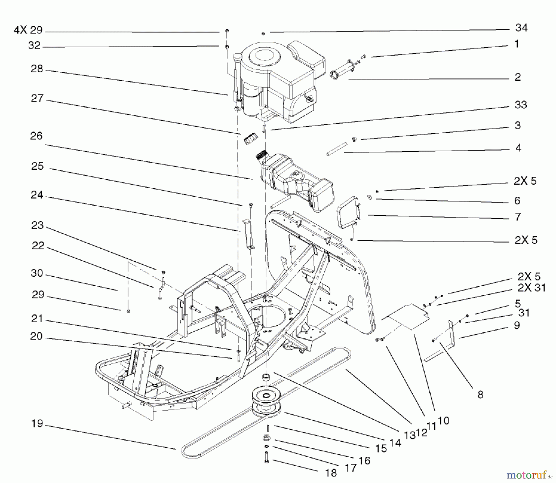 Toro Neu Mowers, Rear-Engine Rider 70184 (13-32H) - Toro 13-32H Rear Engine Rider, 2002 (220000001-220999999) ENGINE AND FUEL TANK ASSEMBLY
