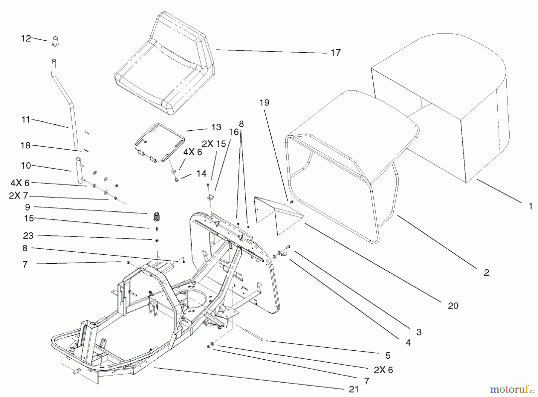 Toro Neu Mowers, Rear-Engine Rider 70184 (13-32H) - Toro 13-32H Rear Engine Rider, 2002 (220000001-220999999) SEAT AND REAR BAG ASSEMBLY