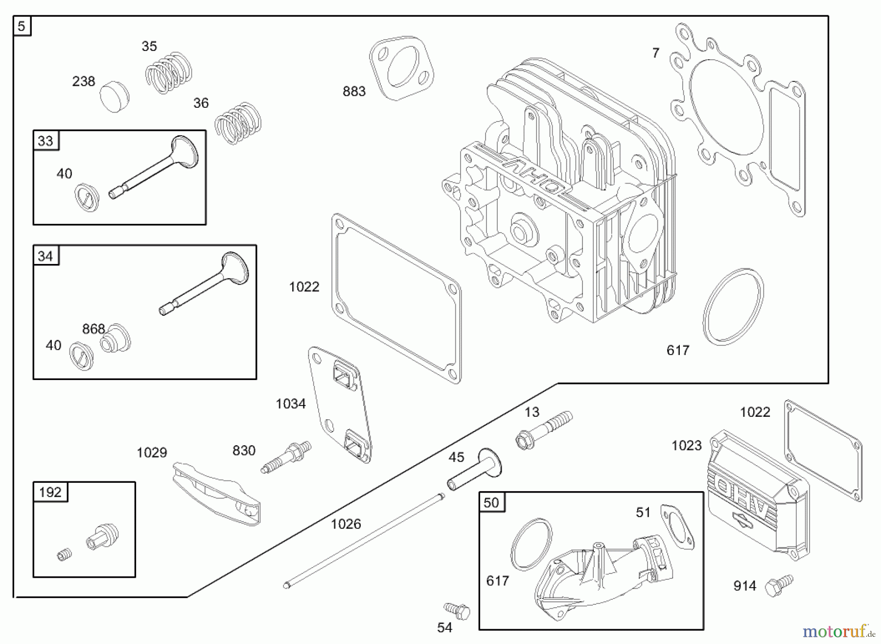  Toro Neu Mowers, Rear-Engine Rider 70185 (13-32G) - Toro 13-32G Rear-Engine Riding Mower, 2004 (240000001-240999999) CYLINDER HEAD ASSEMBLY BRIGGS AND STRATTON 31G777-0121-E1