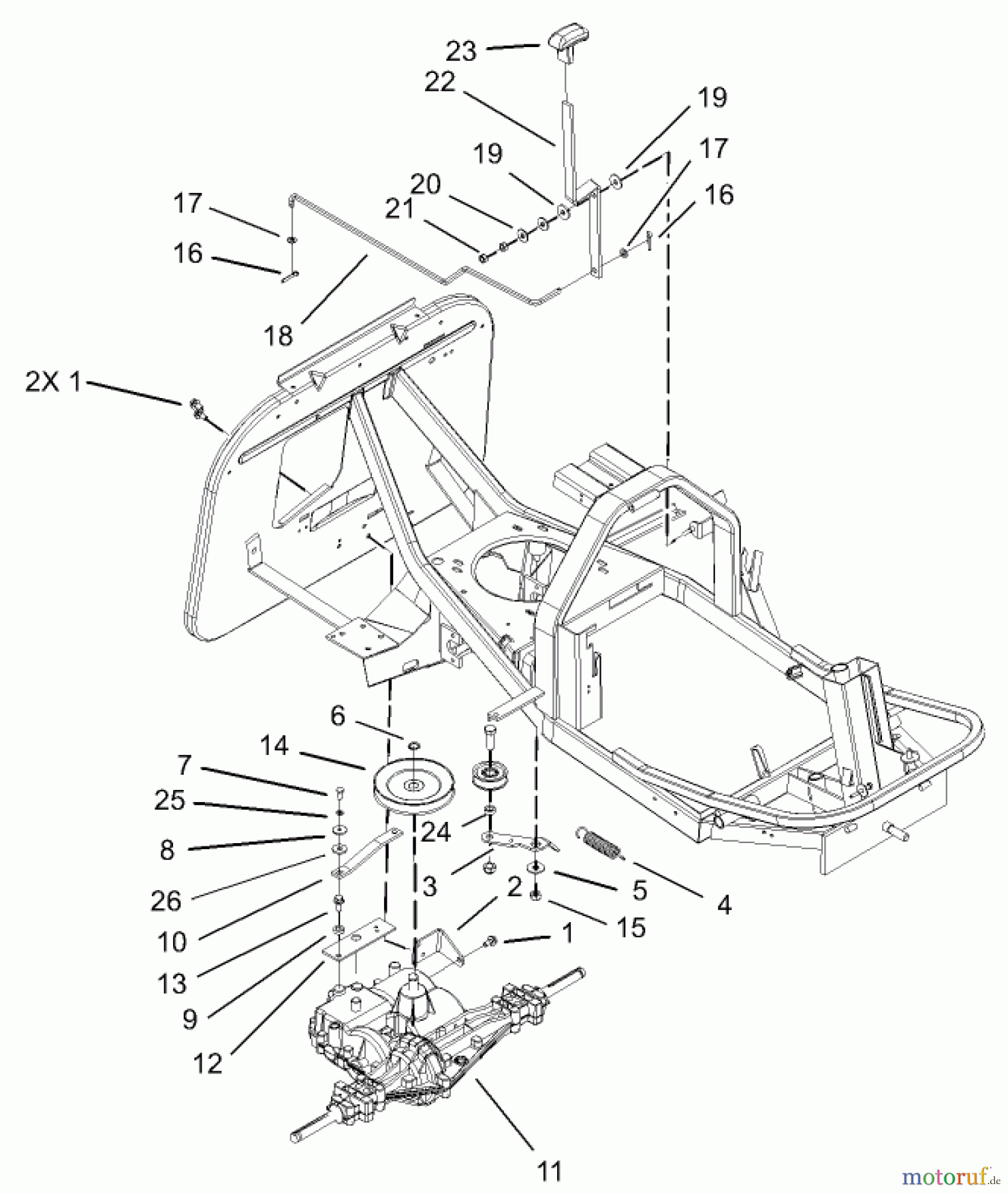  Toro Neu Mowers, Rear-Engine Rider 70185 (13-32G) - Toro 13-32G Rear-Engine Riding Mower, 2004 (240000001-240999999) GEAR TRANSMISSION AND LINKAGE ASSEMBLY