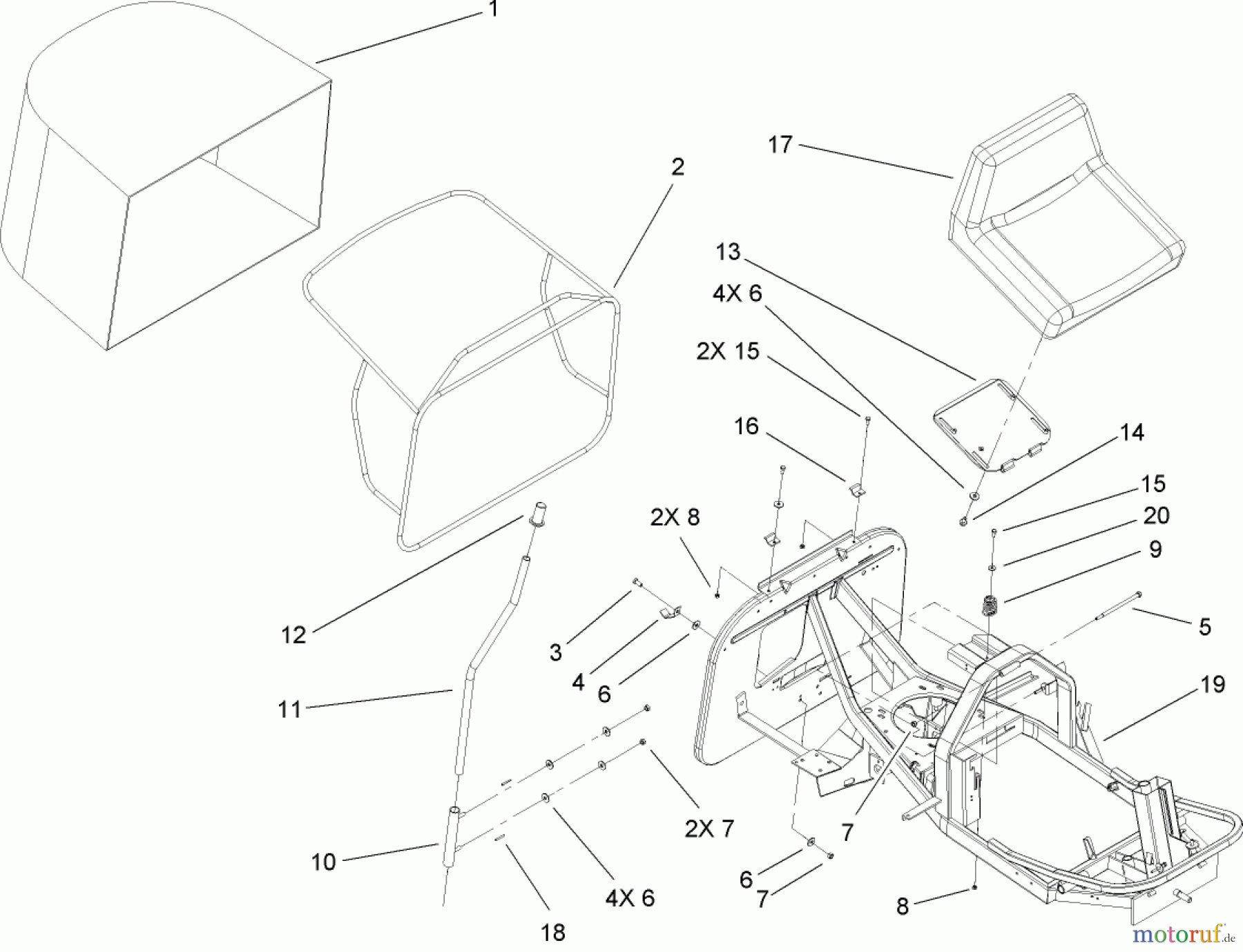 Toro Neu Mowers, Rear-Engine Rider 70185 (G132) - Toro G132 Rear-Engine Riding Mower, 2007 (270000001-270805705) SEAT AND REAR BAG ASSEMBLY