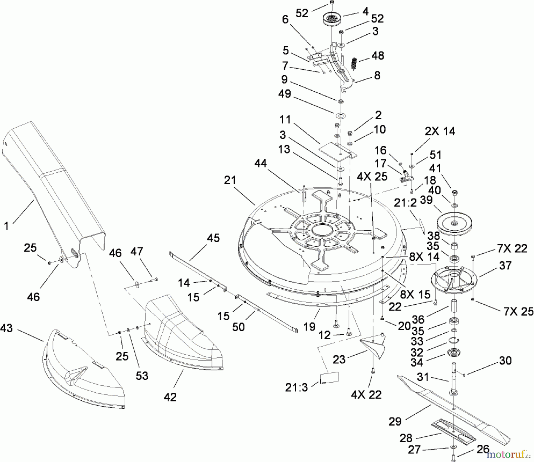 Toro Neu Mowers, Rear-Engine Rider 70185 (G132) - Toro G132 Rear-Engine Riding Mower, 2008 (270805706-280899564) DECK AND SPINDLE ASSEMBLY