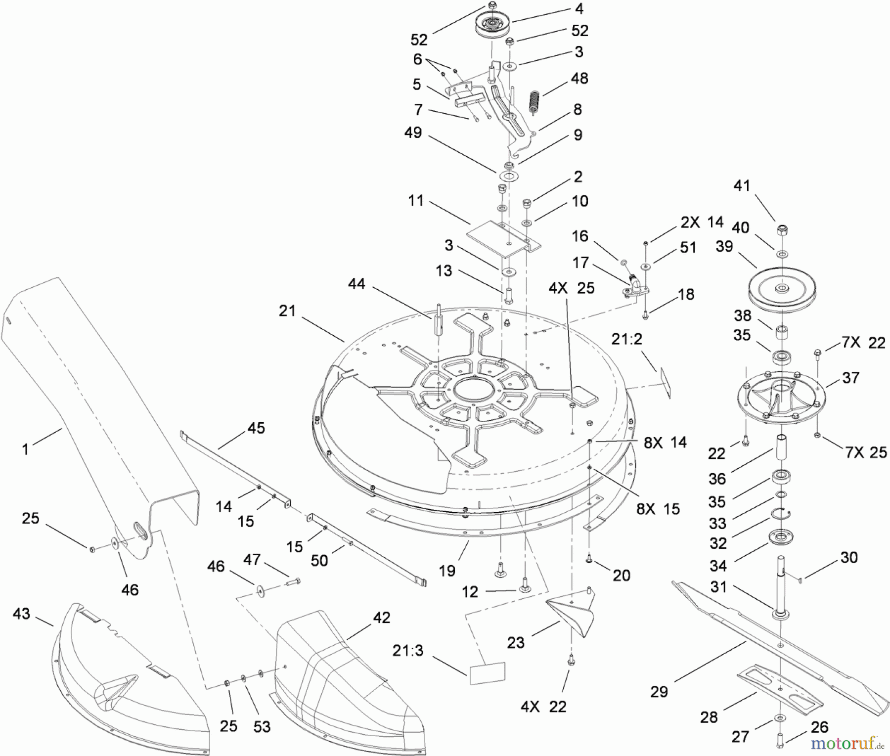 Toro Neu Mowers, Rear-Engine Rider 70185 (G132) - Toro G132 Rear-Engine Riding Mower, 2010 (310000001-310999999) DECK AND SPINDLE ASSEMBLY