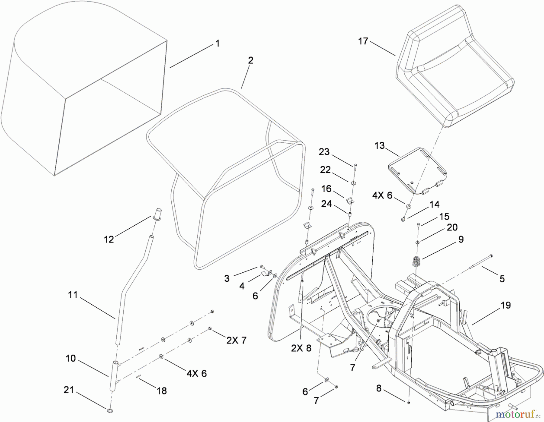 Toro Neu Mowers, Rear-Engine Rider 70185 (G132) - Toro G132 Rear-Engine Riding Mower, 2010 (310000001-310999999) SEAT AND REAR BAG ASSEMBLY