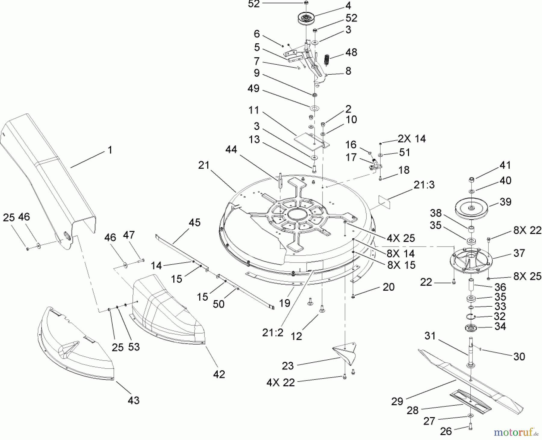 Toro Neu Mowers, Rear-Engine Rider 70186 (H132) - Toro H132 Rear-Engine Riding Mower, 2006 (260000001-260999999) DECK AND SPINDLE ASSEMBLY
