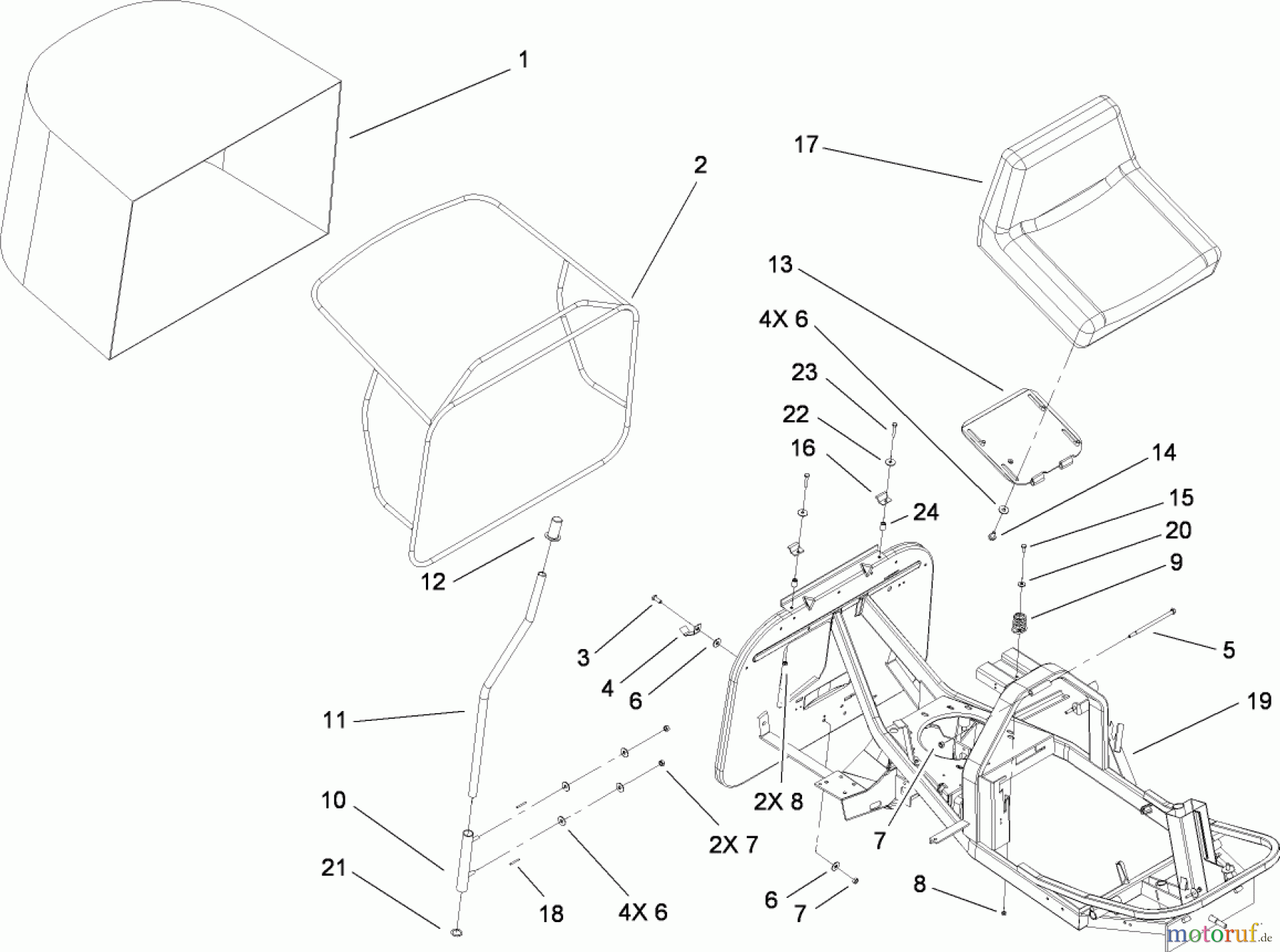 Toro Neu Mowers, Rear-Engine Rider 70186 (H132) - Toro H132 Rear-Engine Riding Mower, 2007 (260732867-270805635) SEAT AND REAR BAG ASSEMBLY
